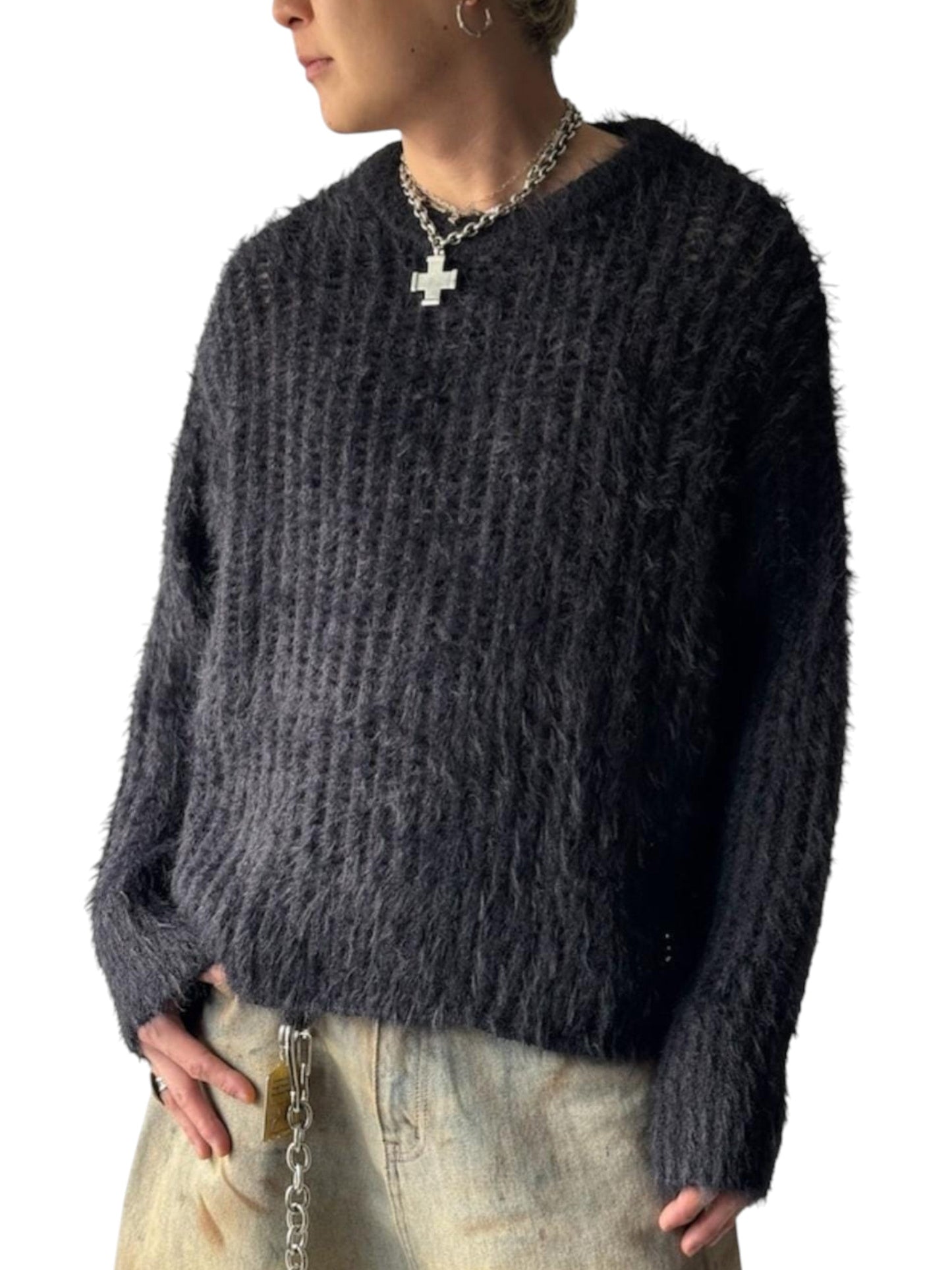 Women's Open Knitted Sweaters,Black