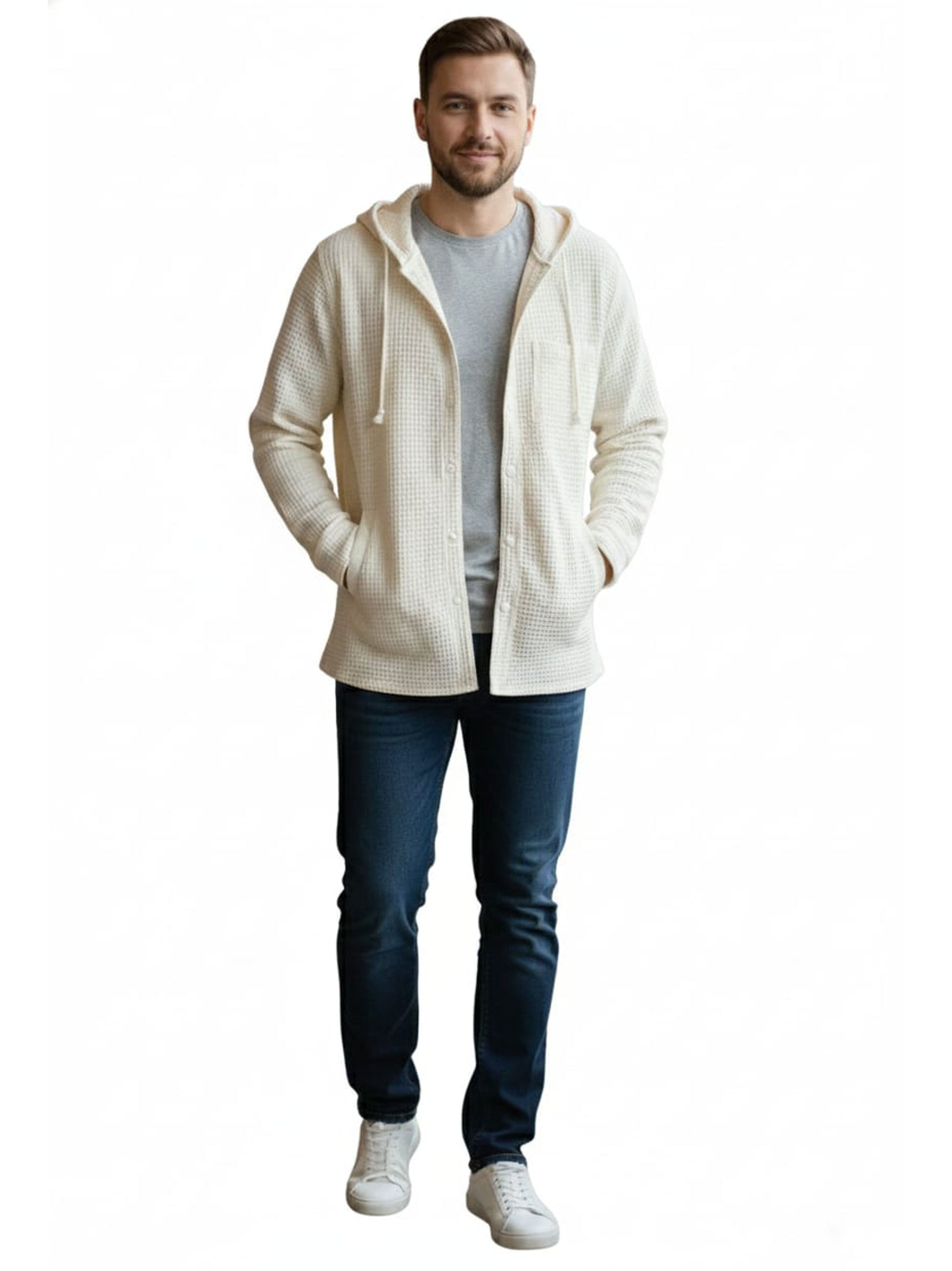 Men's Textured Hoodie,Light Beige