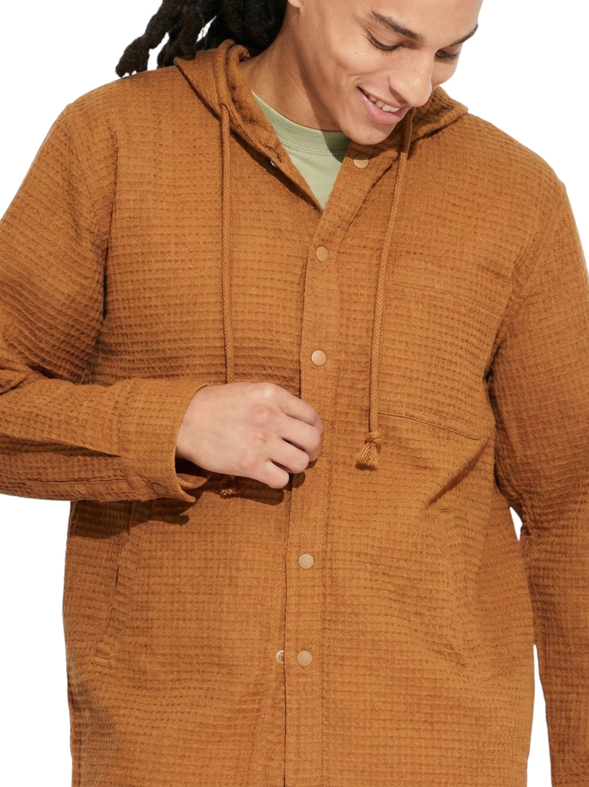 Men's Textured Hoodie,Brown