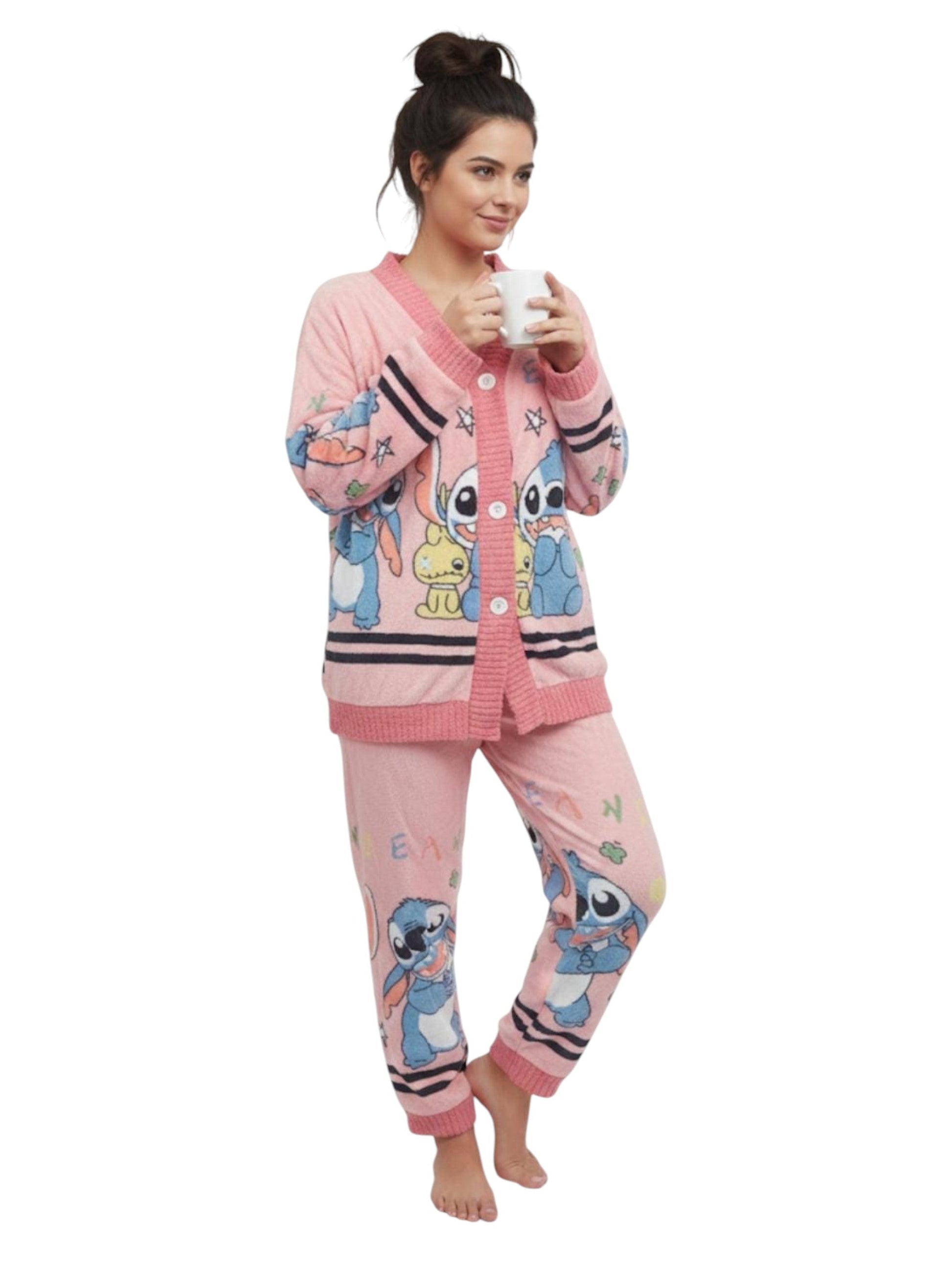 Women's Faux Fur Sleepwear Pajama Set,Light Pink