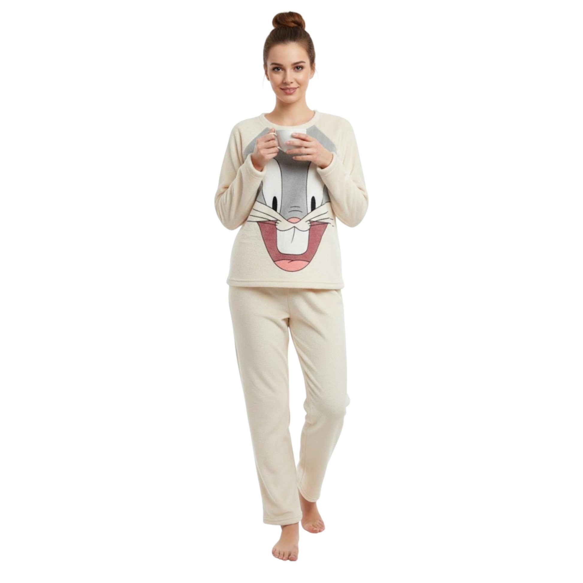 Women's Faux Fur Sleepwear Pajama Set,Off White