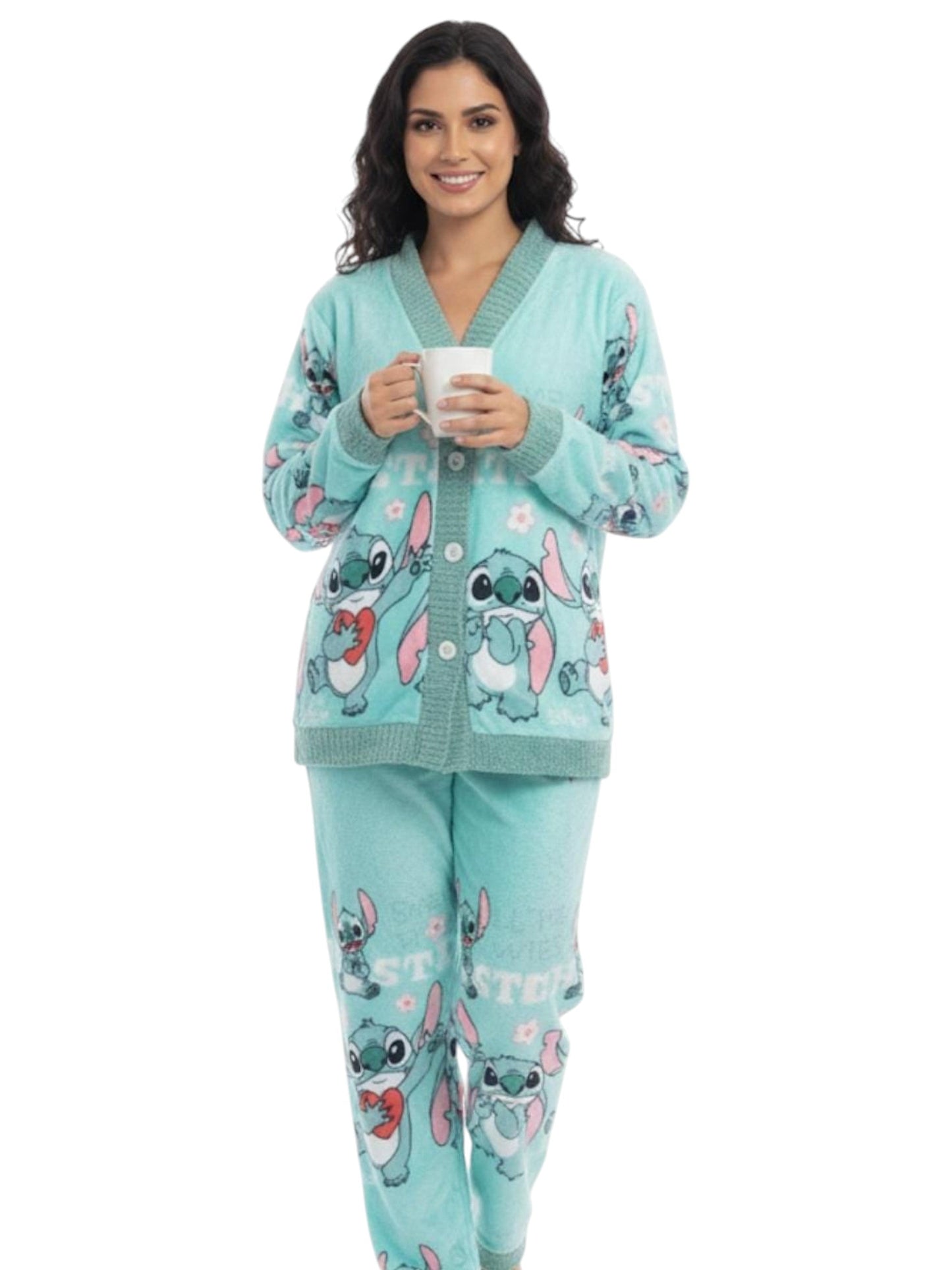 Women's Faux Fur Sleepwear Pajama Set,Aqua