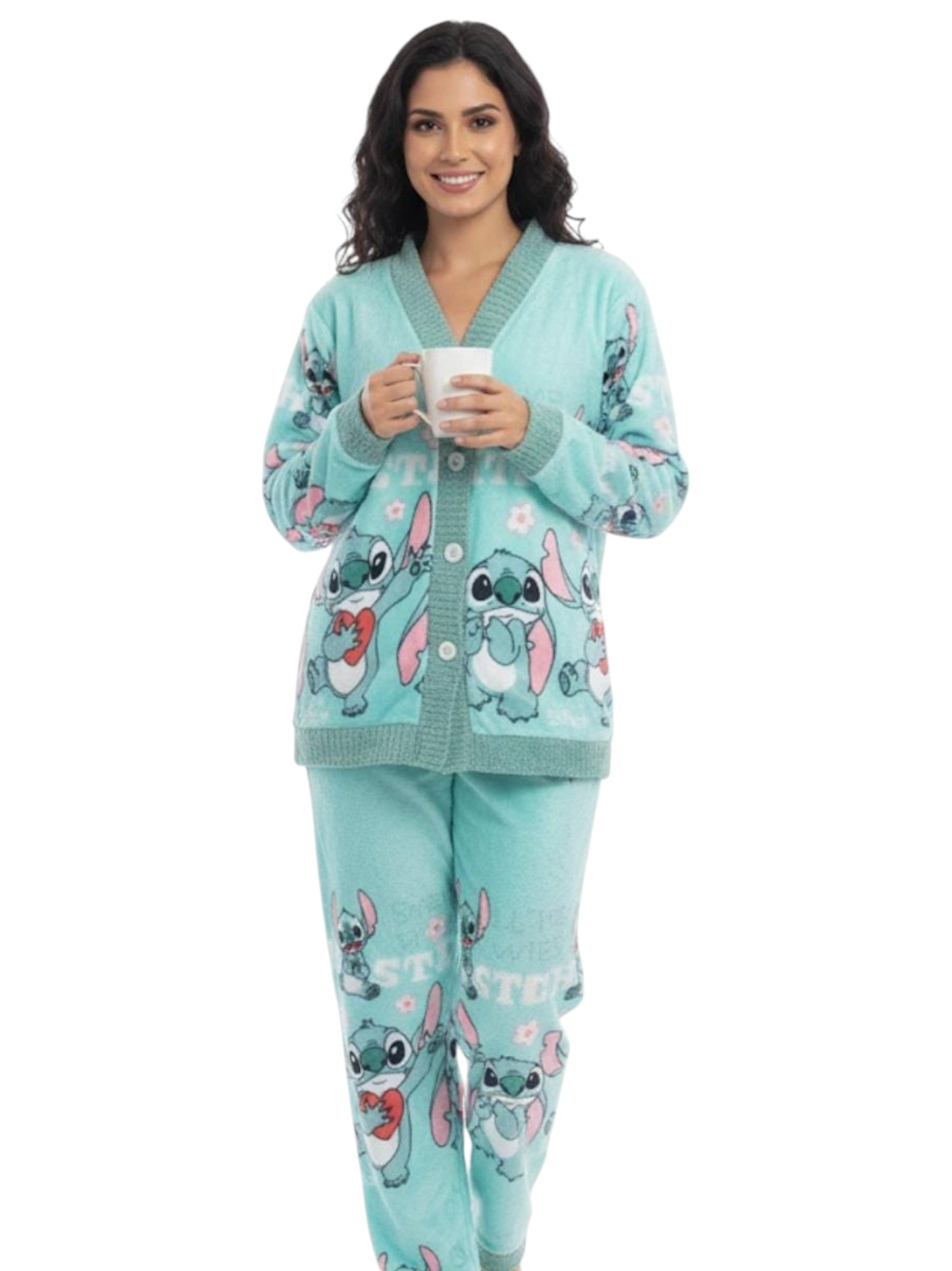 Women's Faux Fur Sleepwear Pajama Set,Aqua