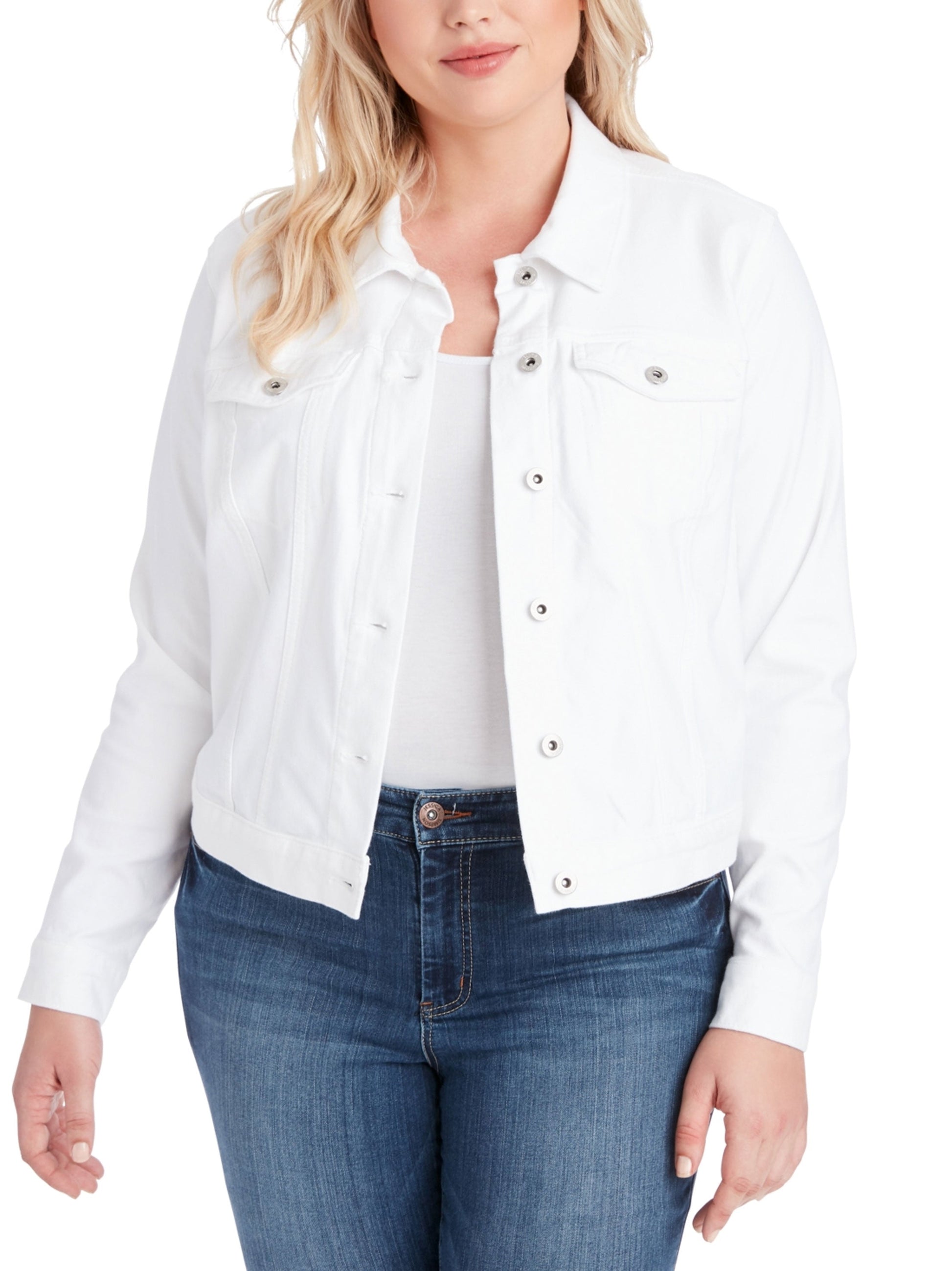 Women's Plain Jeans Jacket,White