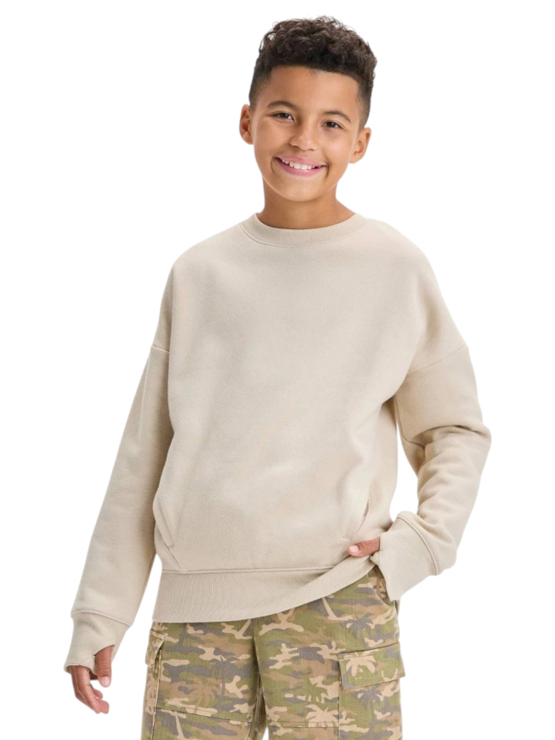 Kids Boy's Plain Solid Sweaters,Beige