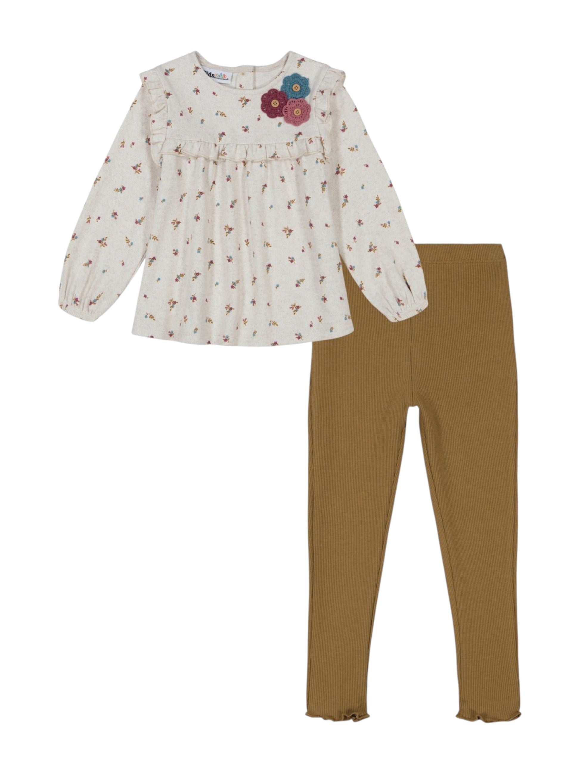 Kids Girl's Knitted Pajama Set,Brown/Off White