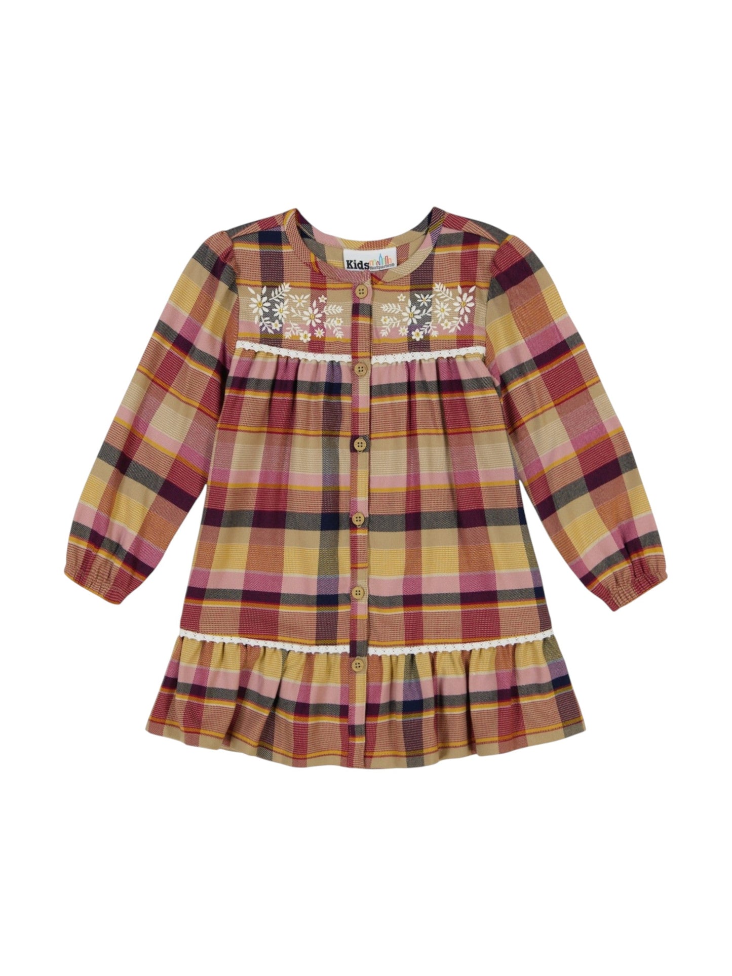 Kids Girl's Plaid Dress,Multi