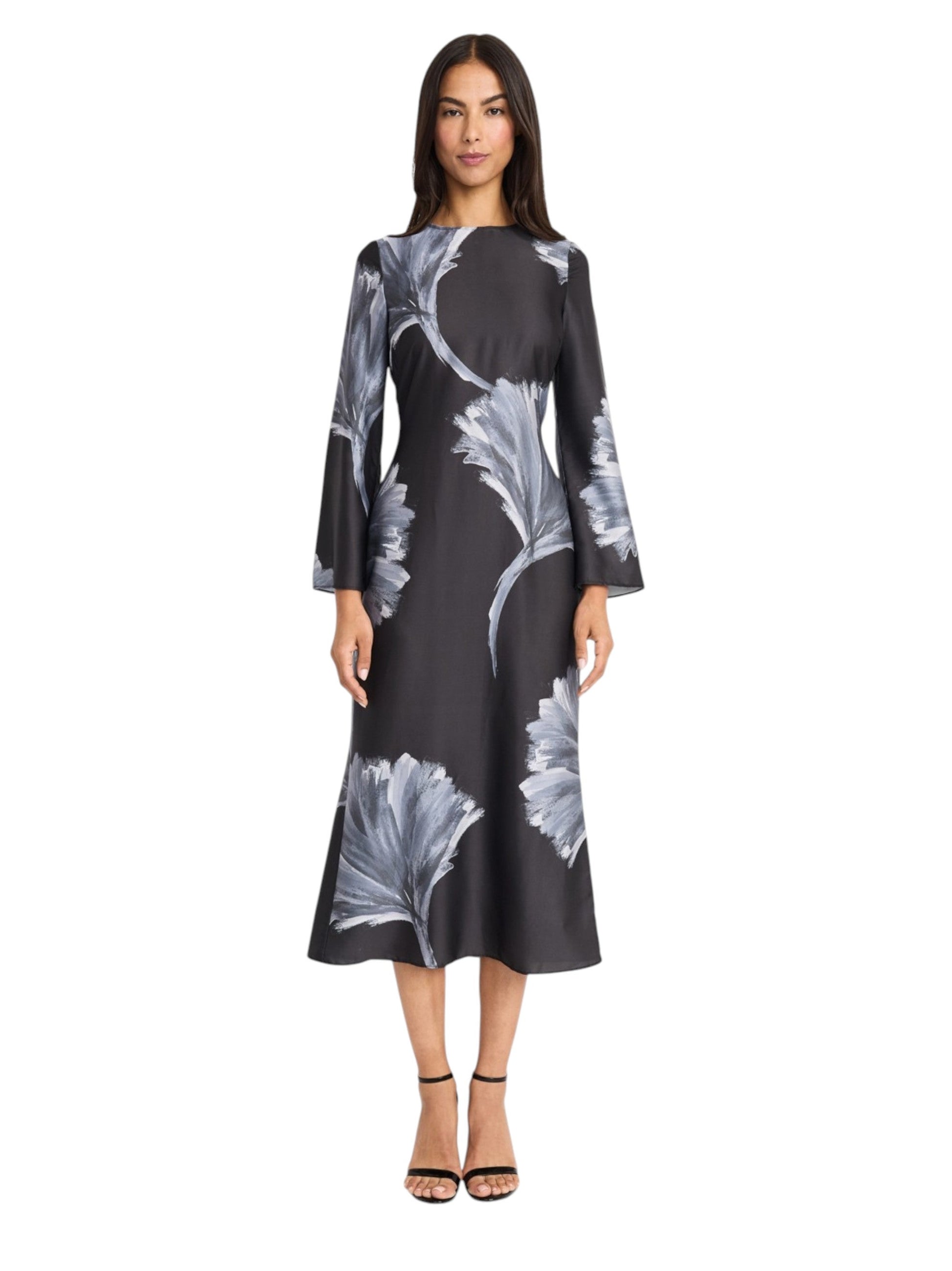 Women's Open Back Printed Dress,Black