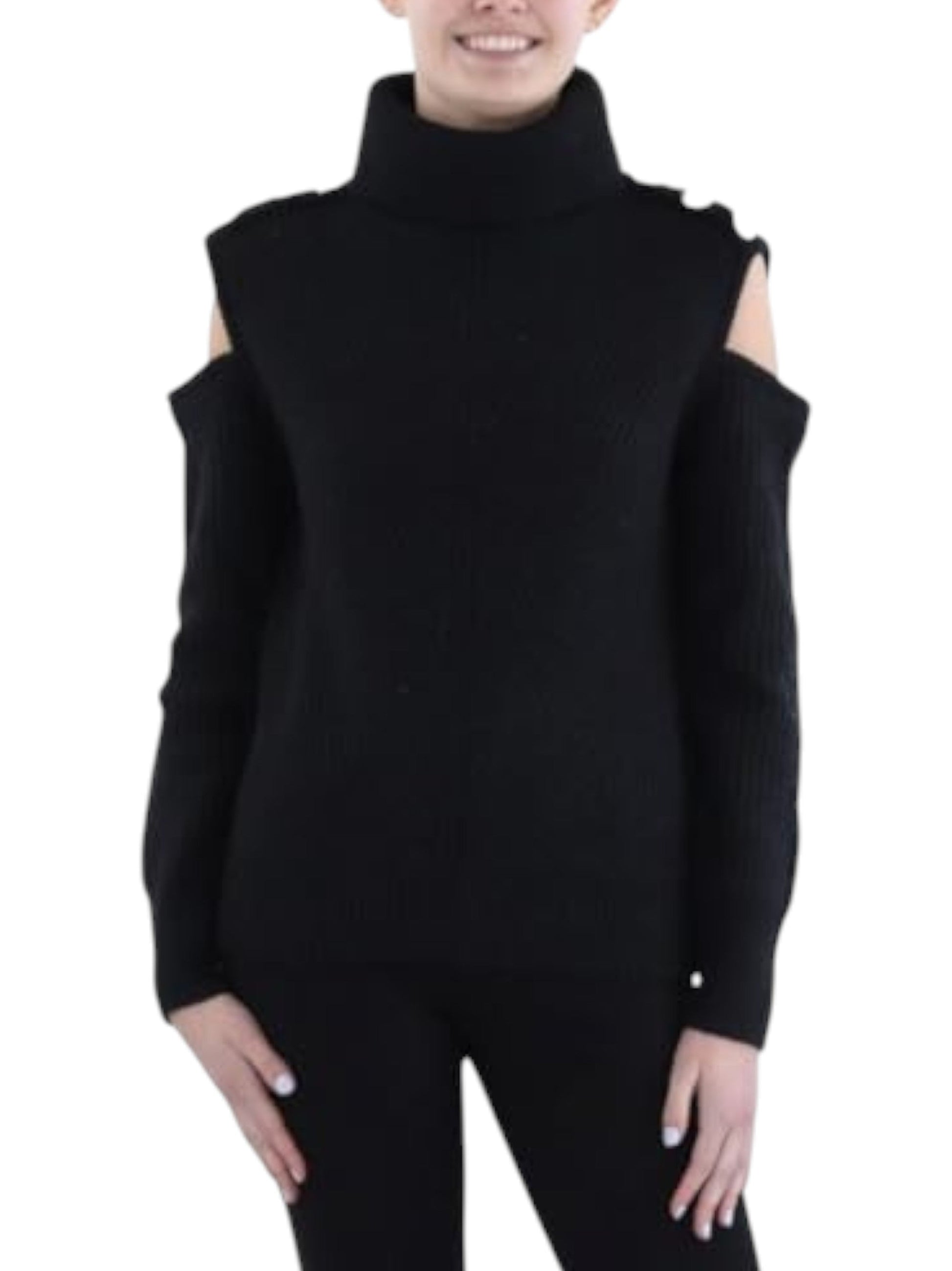 Women's Knitted Cold Shoulder Sweaters,Black