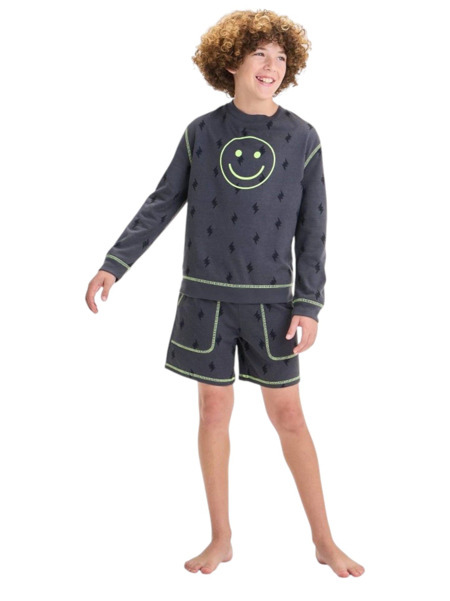 Kids Boy's Graphic Printed Pajama Set,Grey