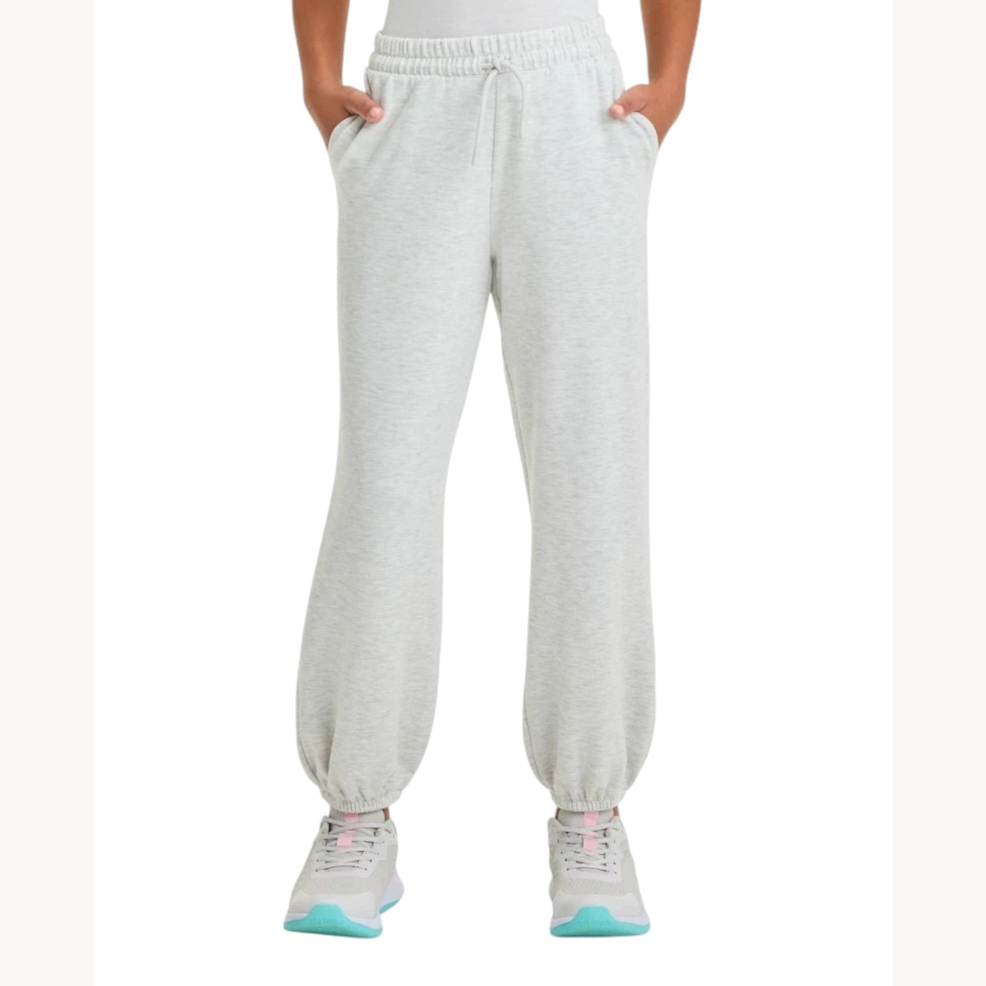 Kids Gril's Plain Solid Pant,Light Grey