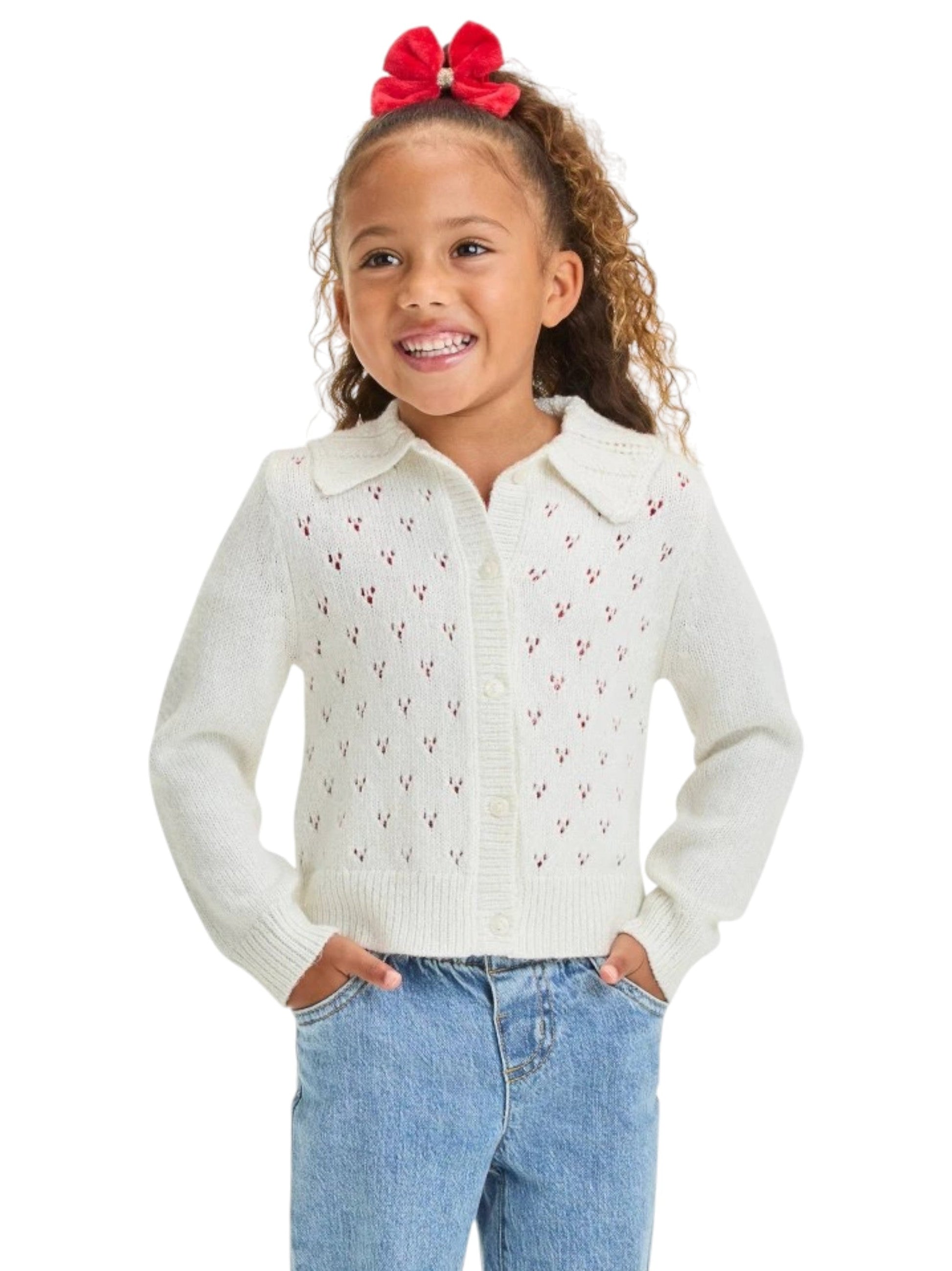 Kids Gril's Open Knitted Cardigan,Off White
