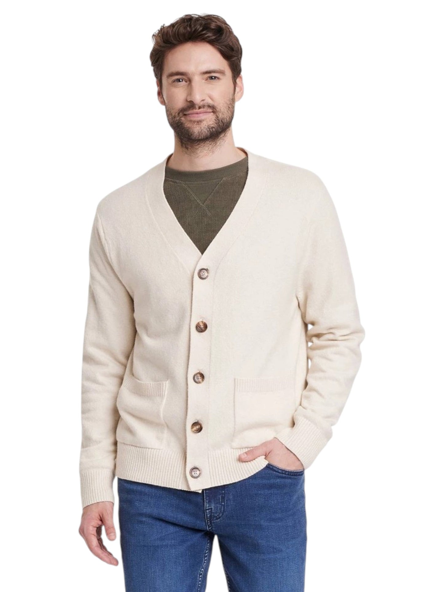 Men's Plain Solid Cardigan,Light Beige
