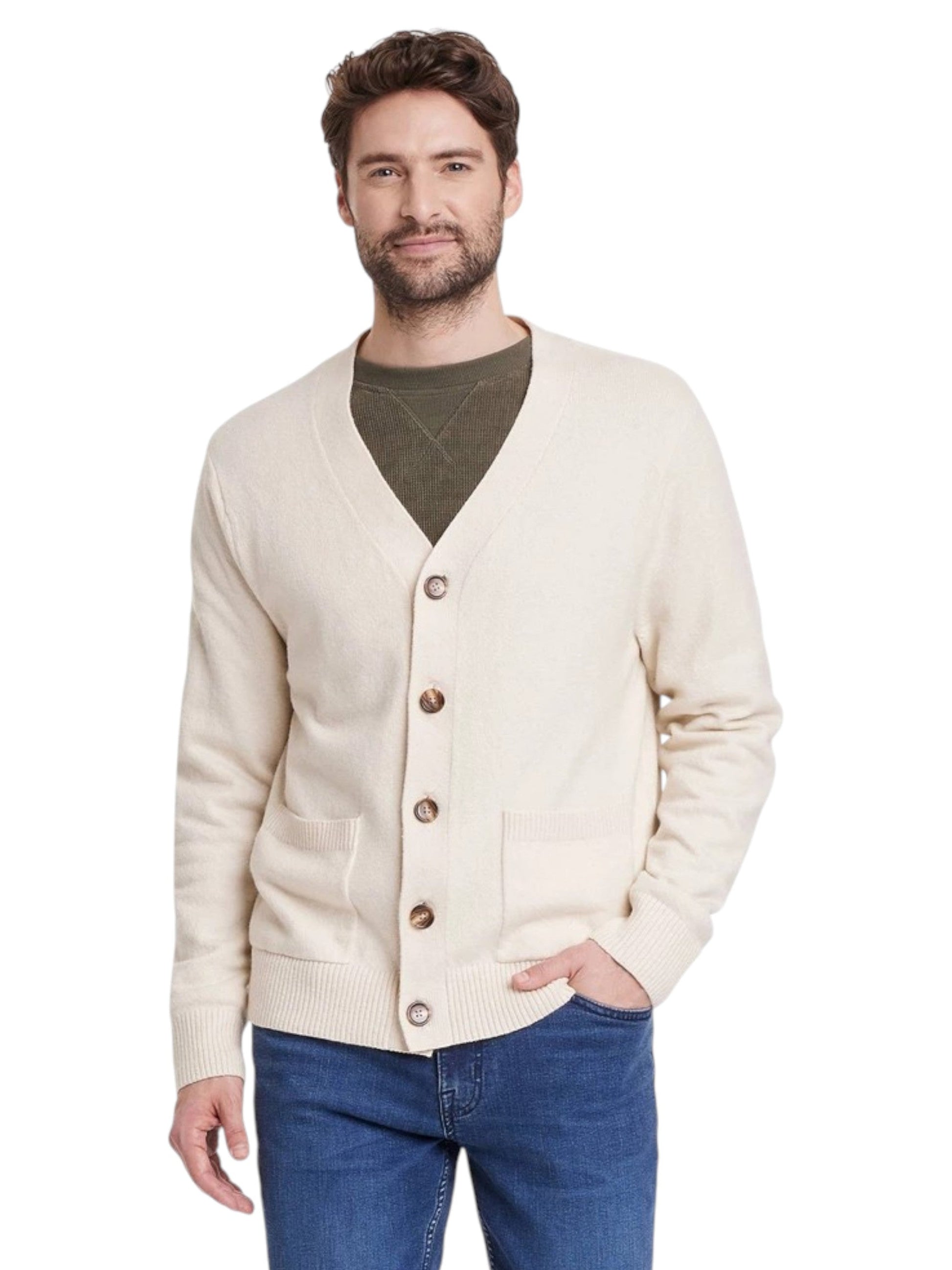 Men's Plain Solid Cardigan,Light Beige