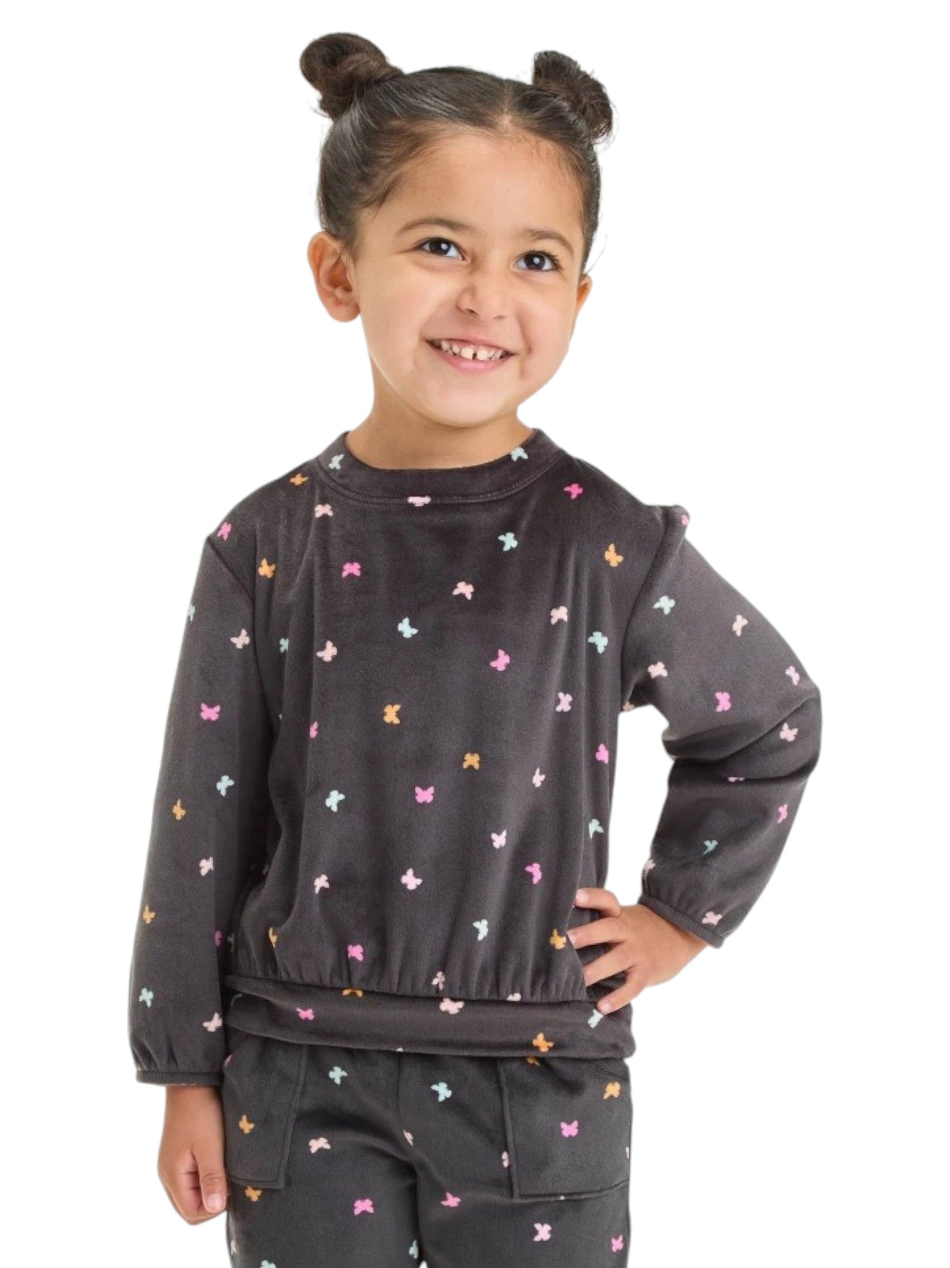 Kids Gril's Printed Sleepwear Top,Dark Grey
