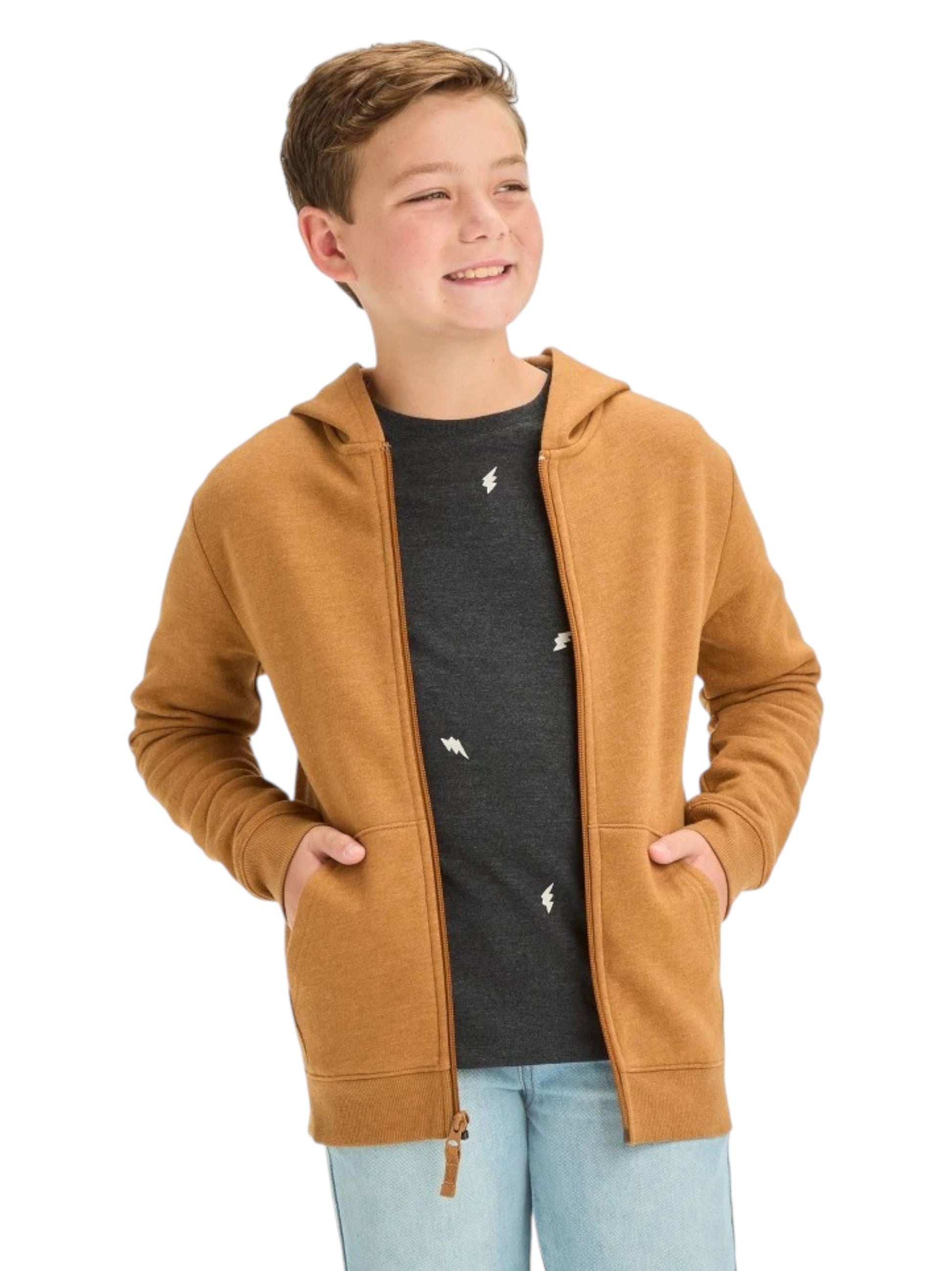 Kids Boy's Plain Solid Hoodie,Light Brown