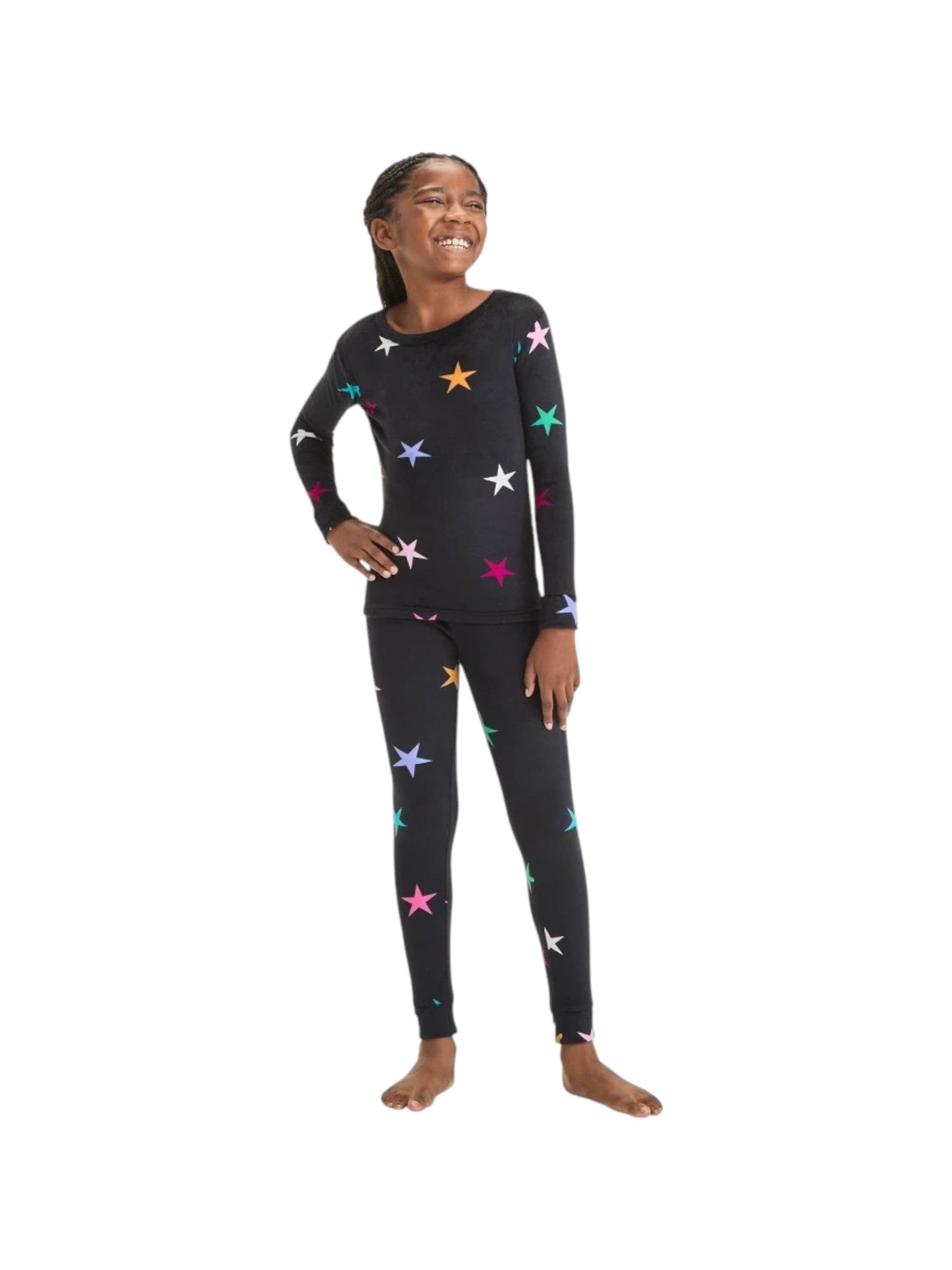 Kids Gril's Printed Pajama Set,Black