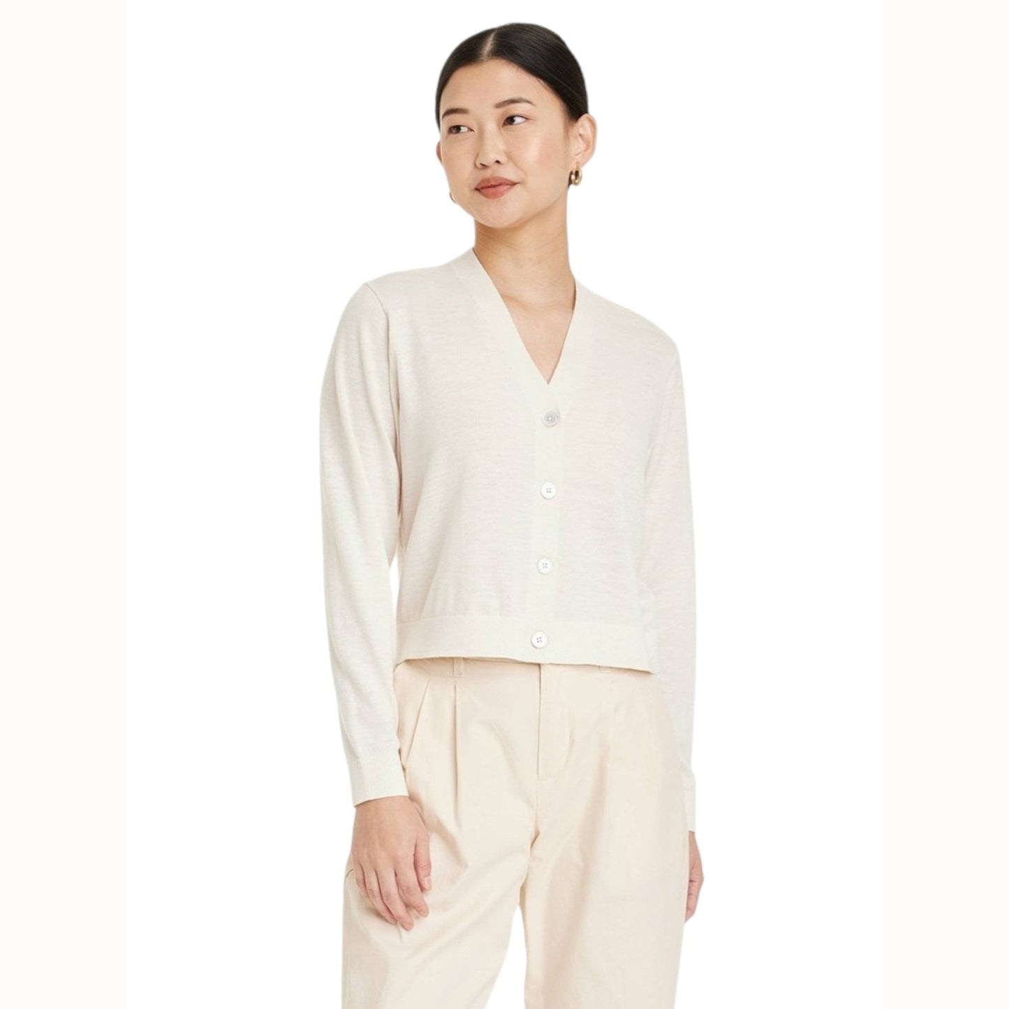 Women's Plain Solid Cardigan,Off White