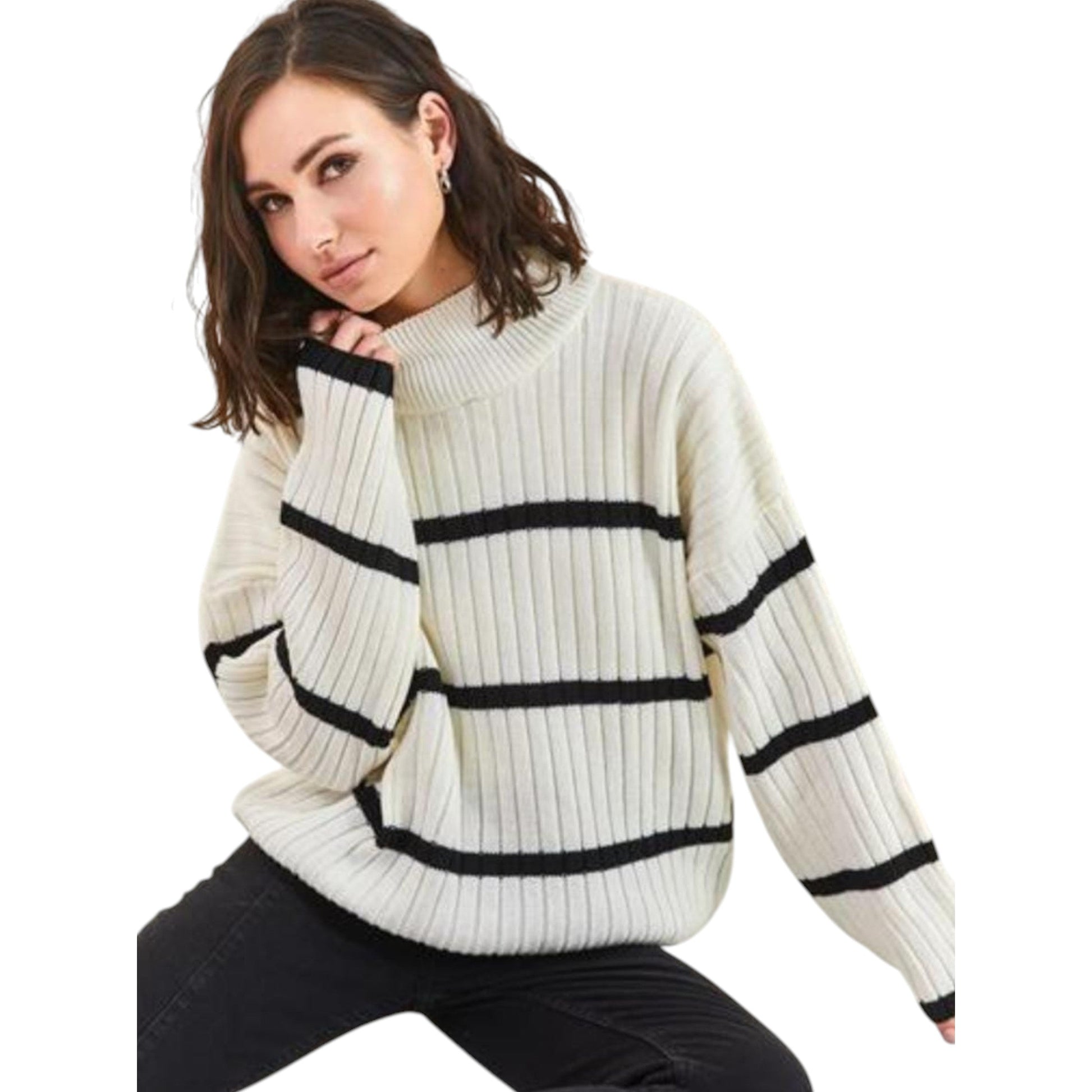Women's Striped Sweaters,White/Black