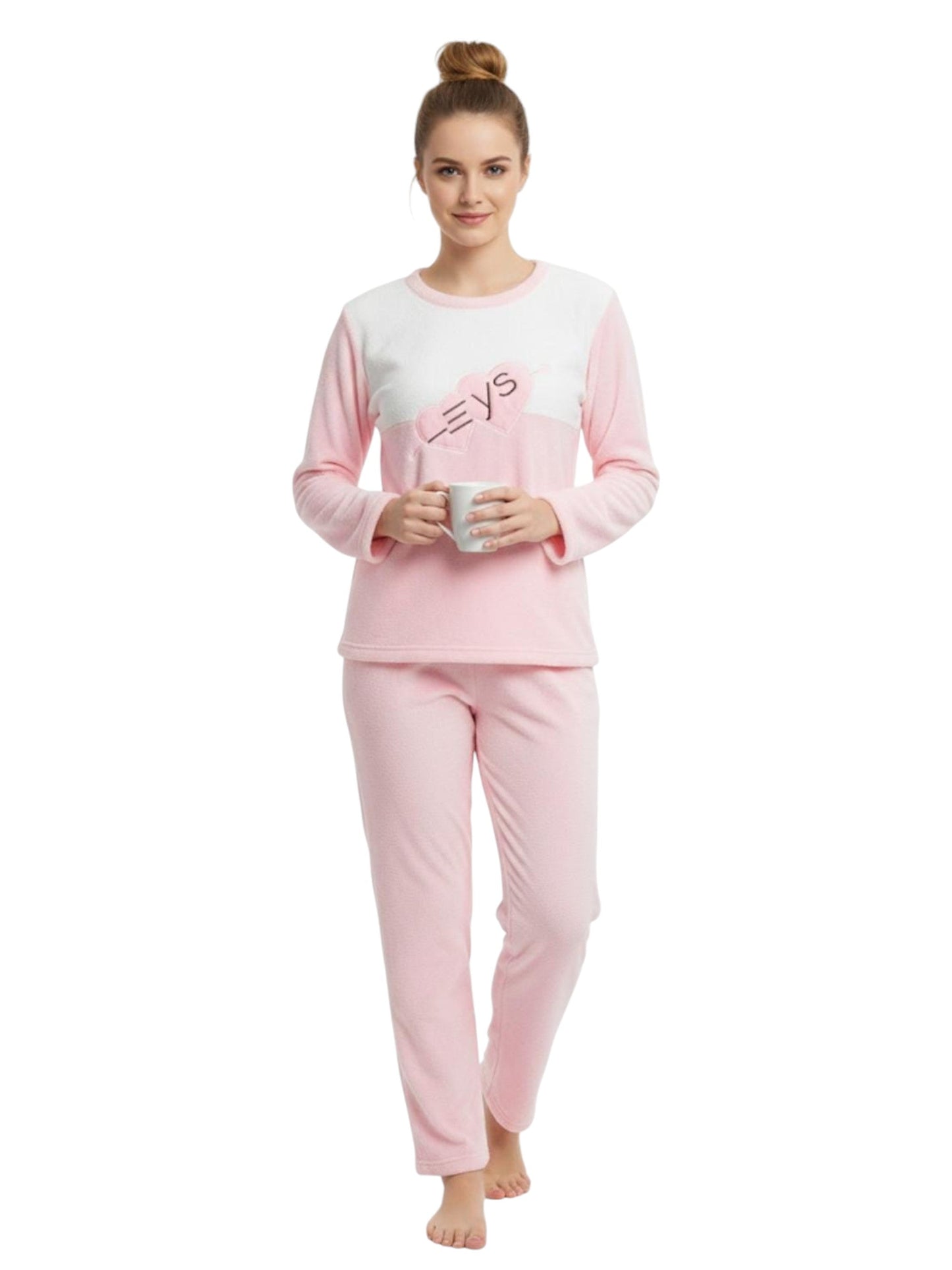 Women's Faux Fur Pajama Set,Light Pink