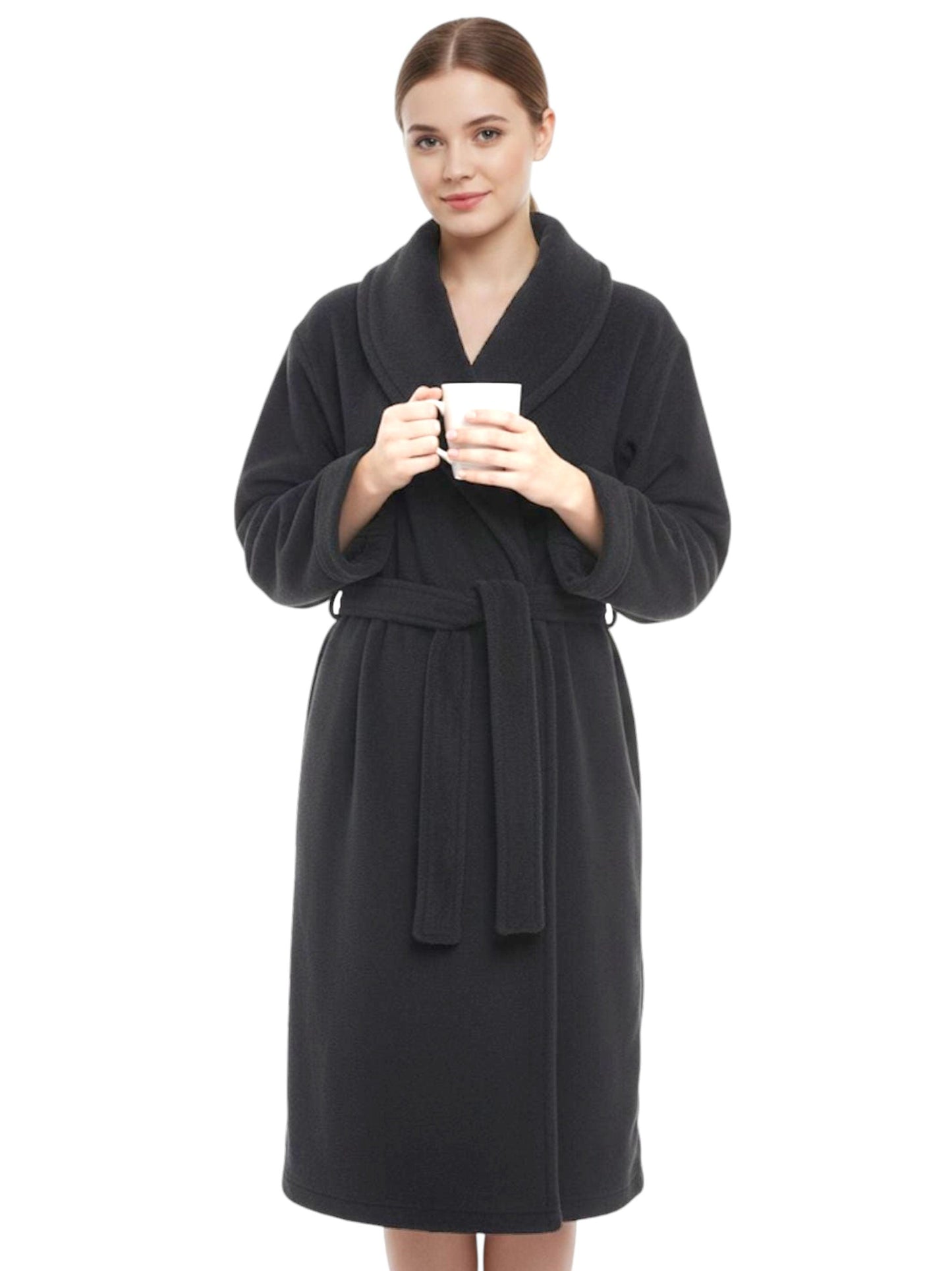 Women's Plain Faux Fur Robe&Belt,Dark Grey