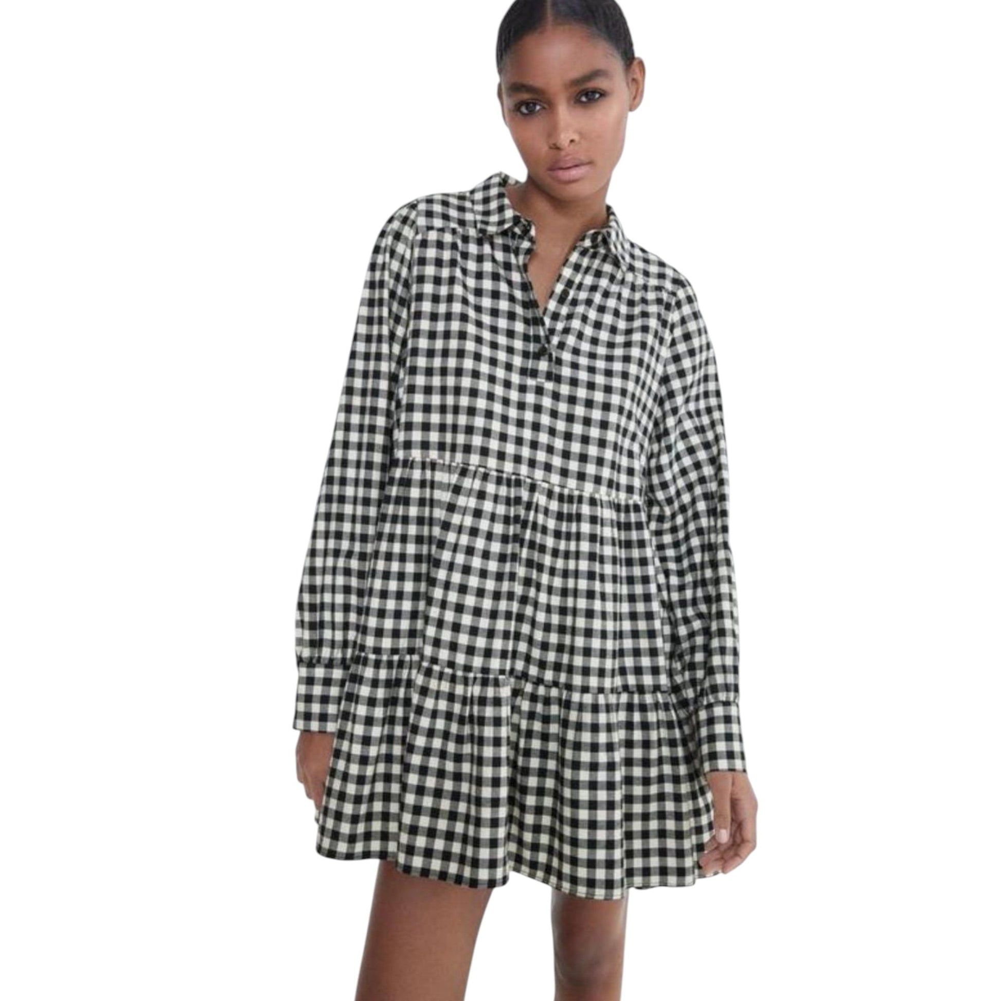 Women's Plaid Dress,Black/White