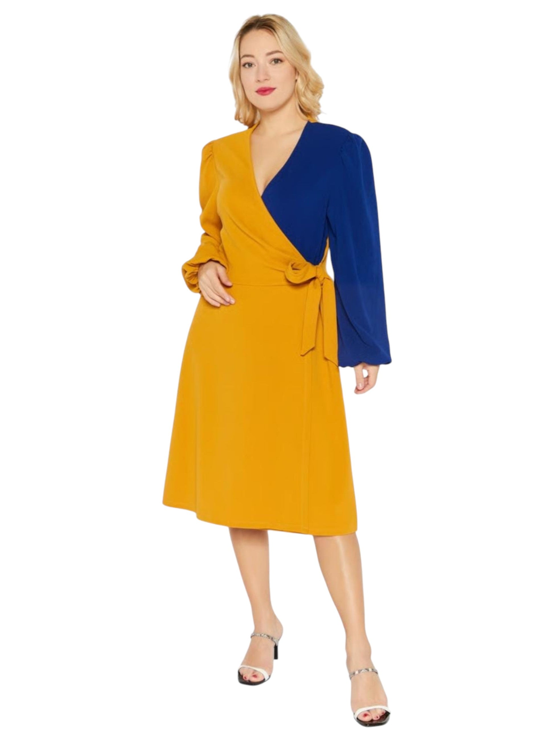 Women's Textured Dress,Yellow/Blue