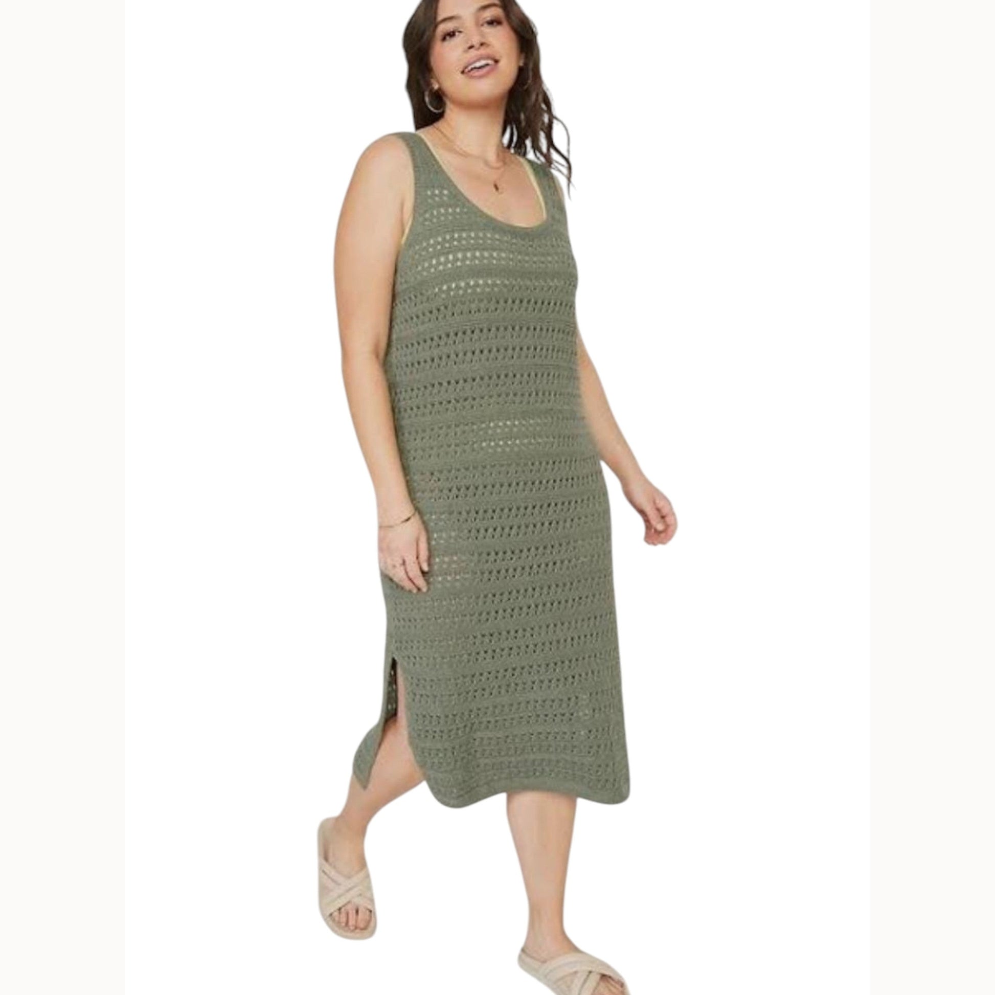 Women's Open Knitted Dress,Light Olive