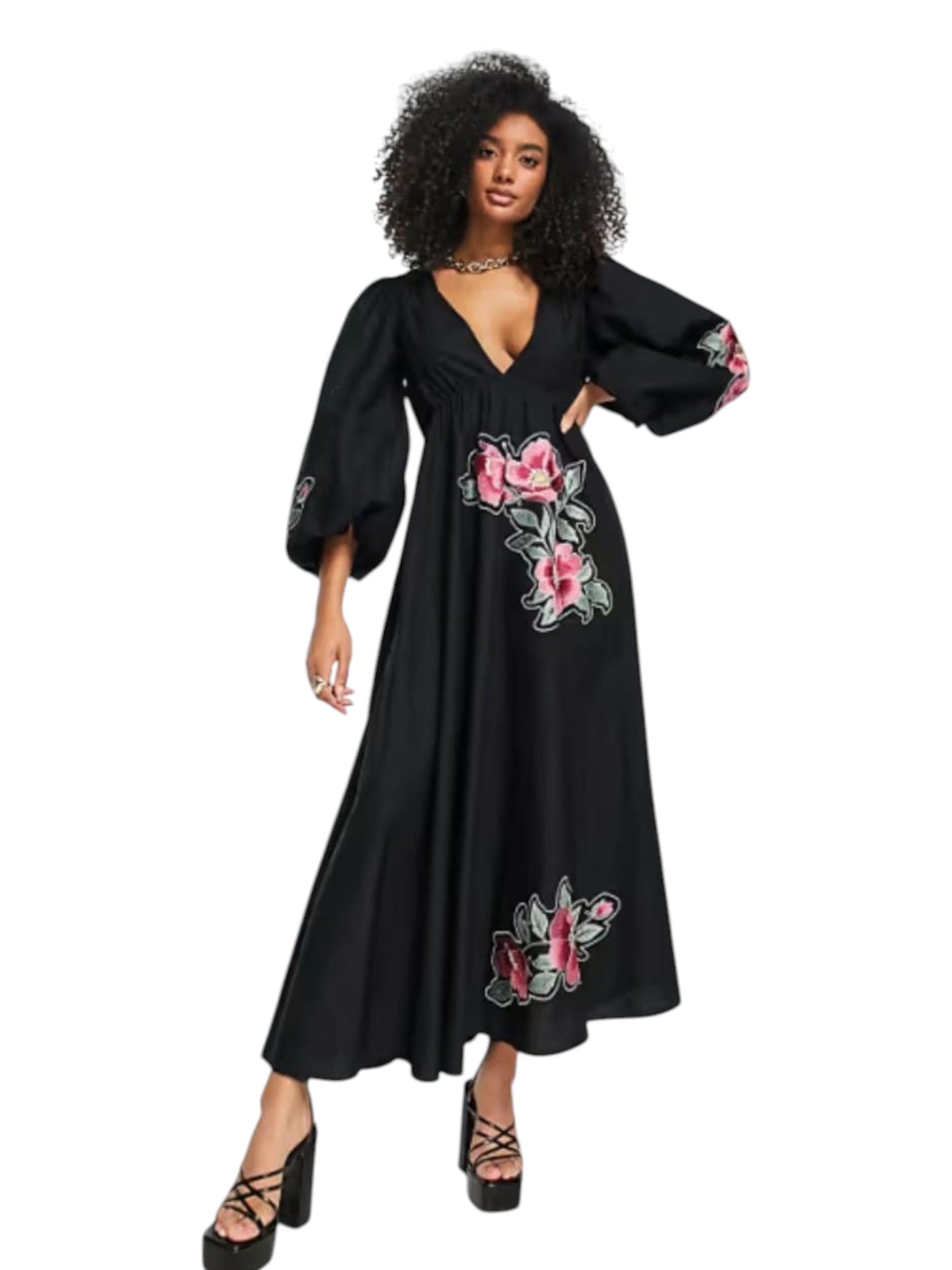Women's Floral Printed Dress,Black