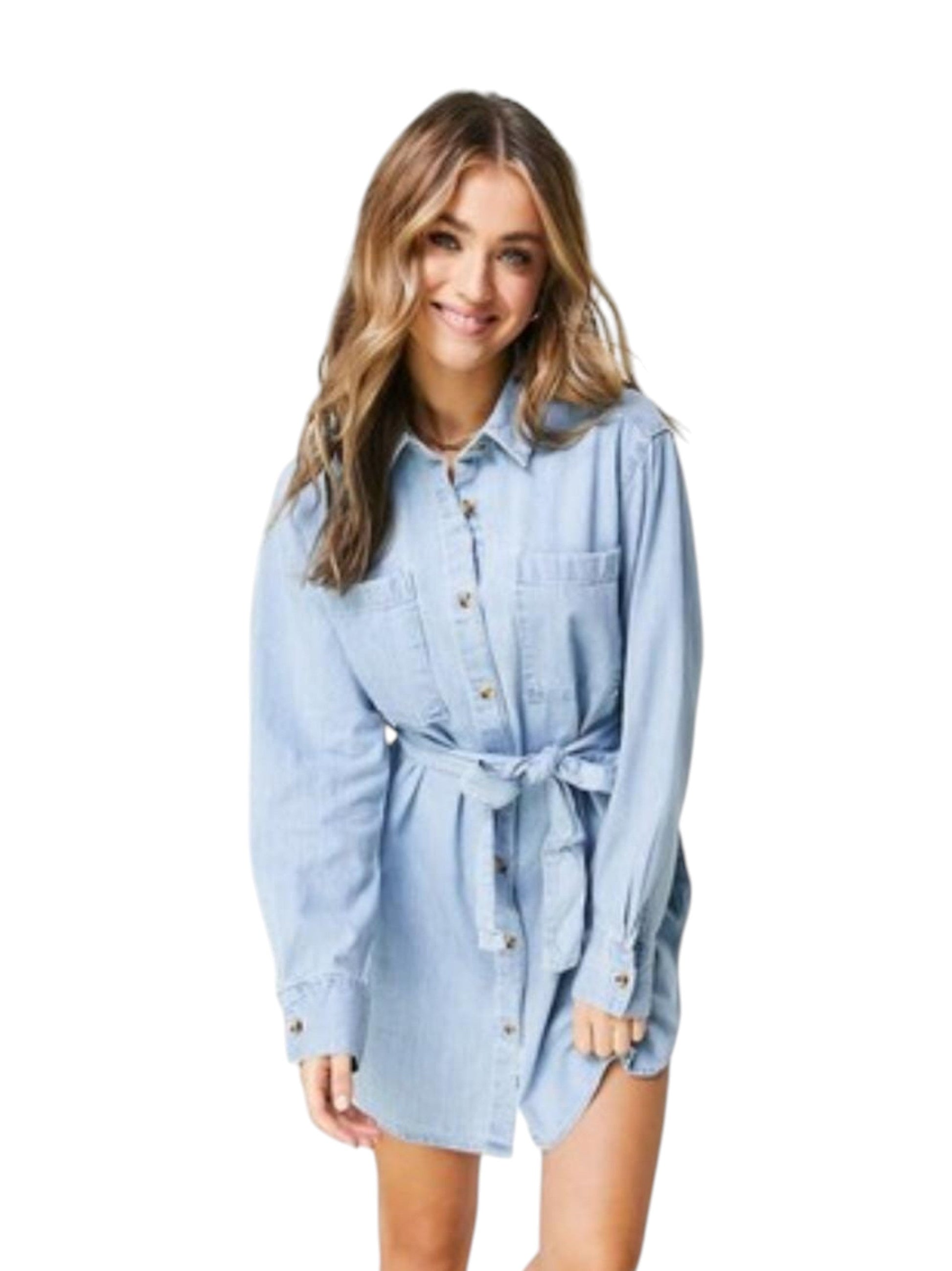 Women's Plain Solid Denim Dress,Light Blue