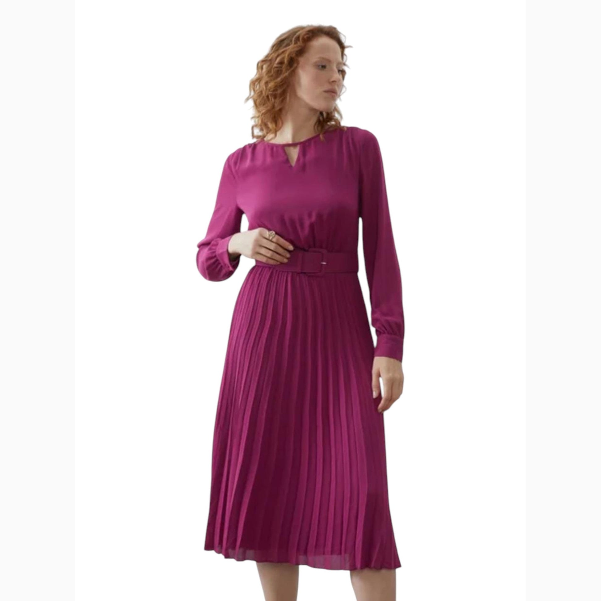 Women's Ruffled Wrap Dress with Belt,Fauchsia