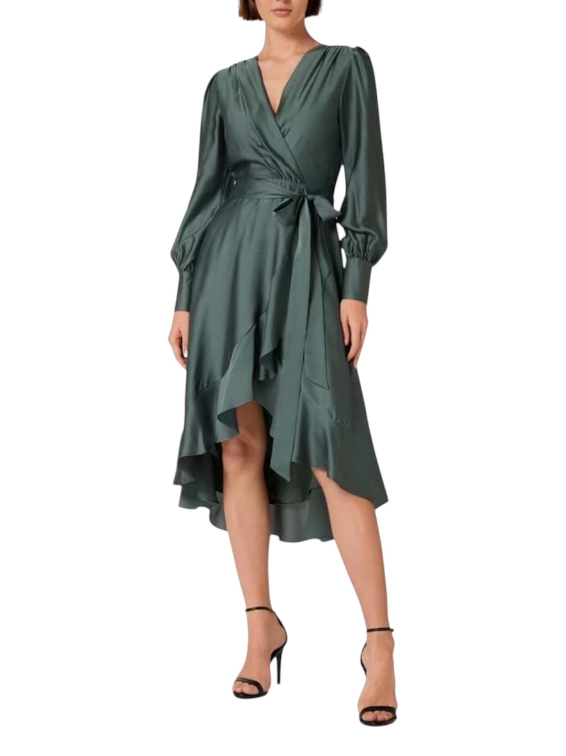 Women's Ruffled Wrap Dress,Olive