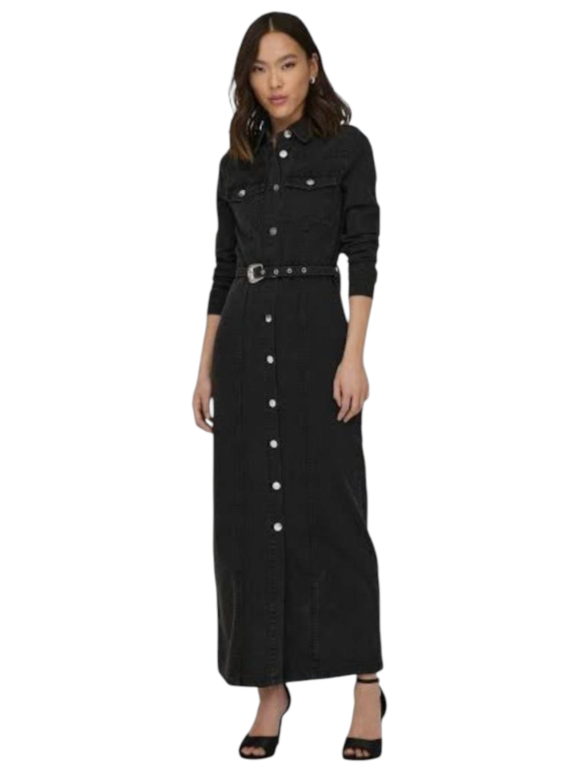 Women's Plain Solid Denim Dress,Black