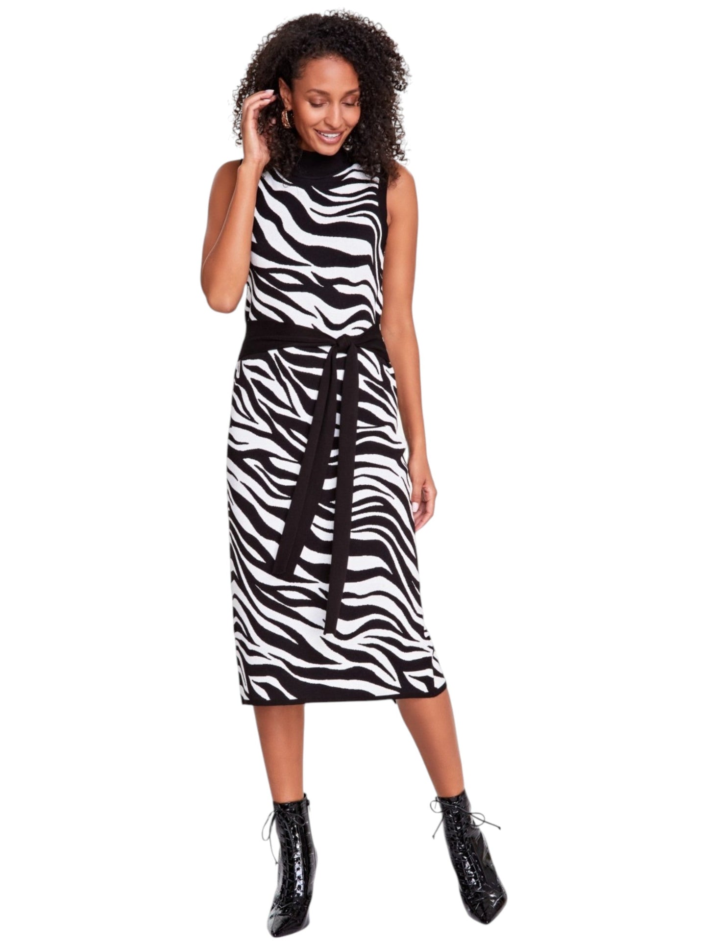 Women's Zebra Printed Dress,Black/White