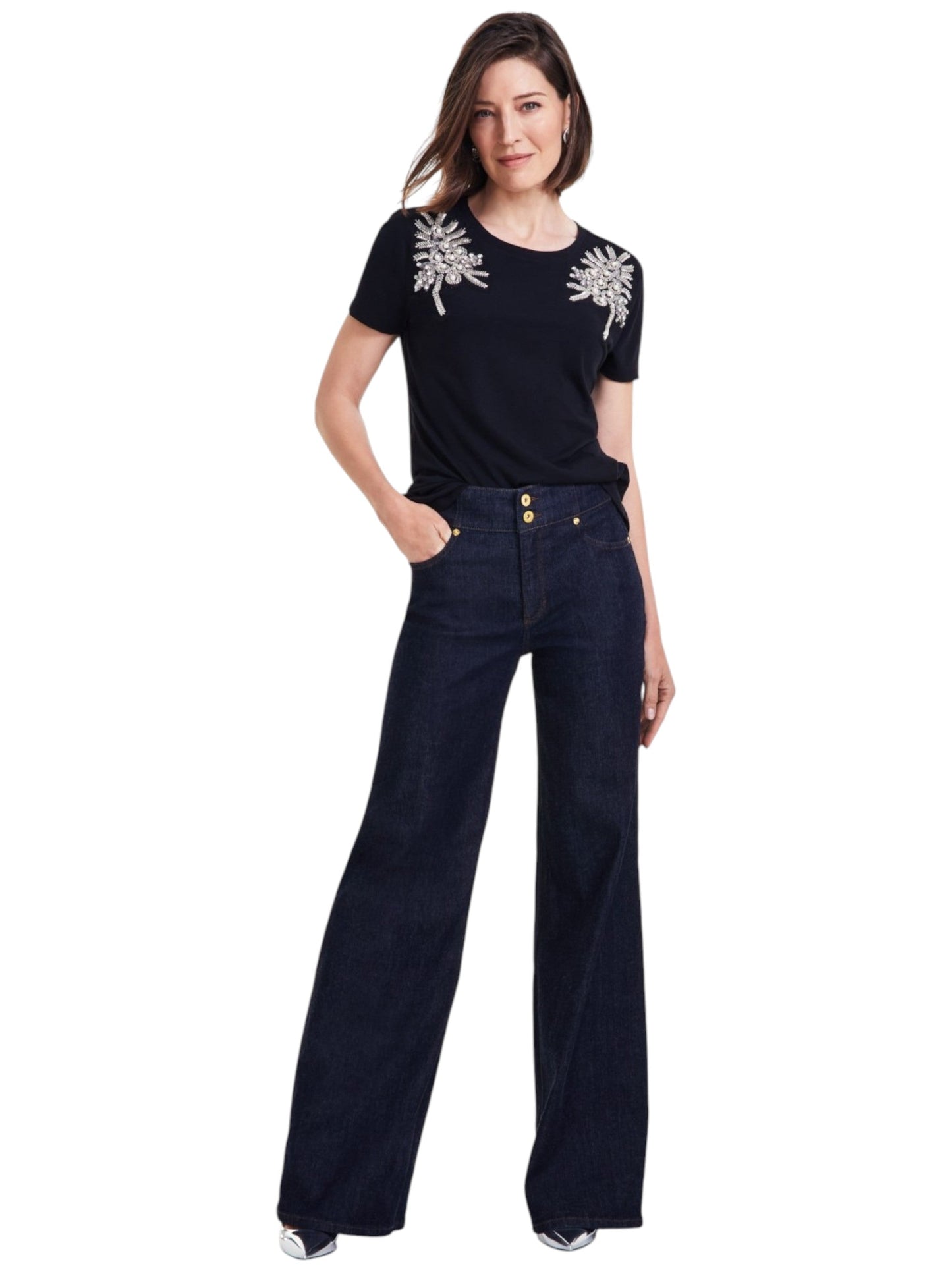 Women's Plain Flared Jeans,Navy