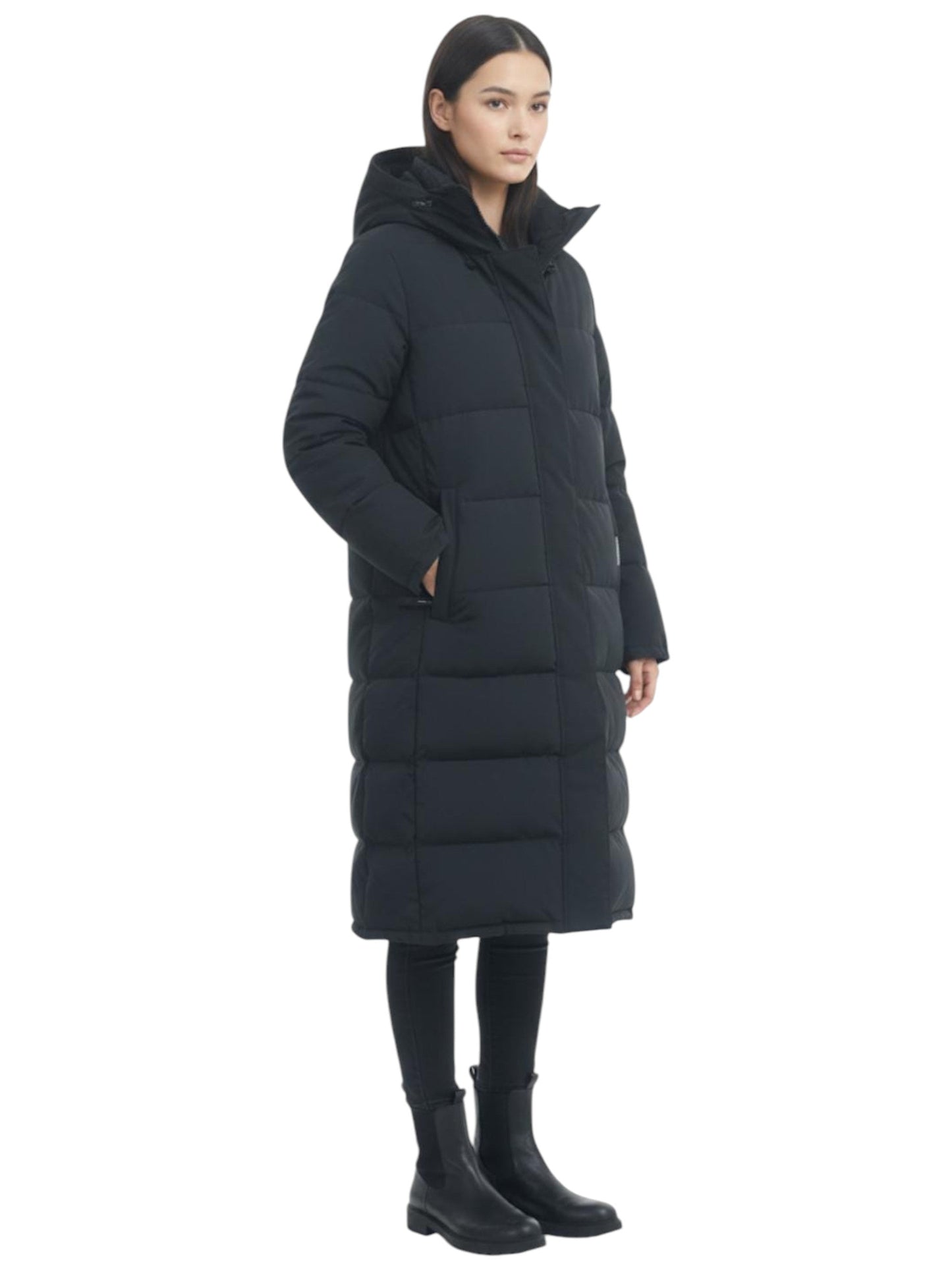 Women's Quilted Long Jacket,Black