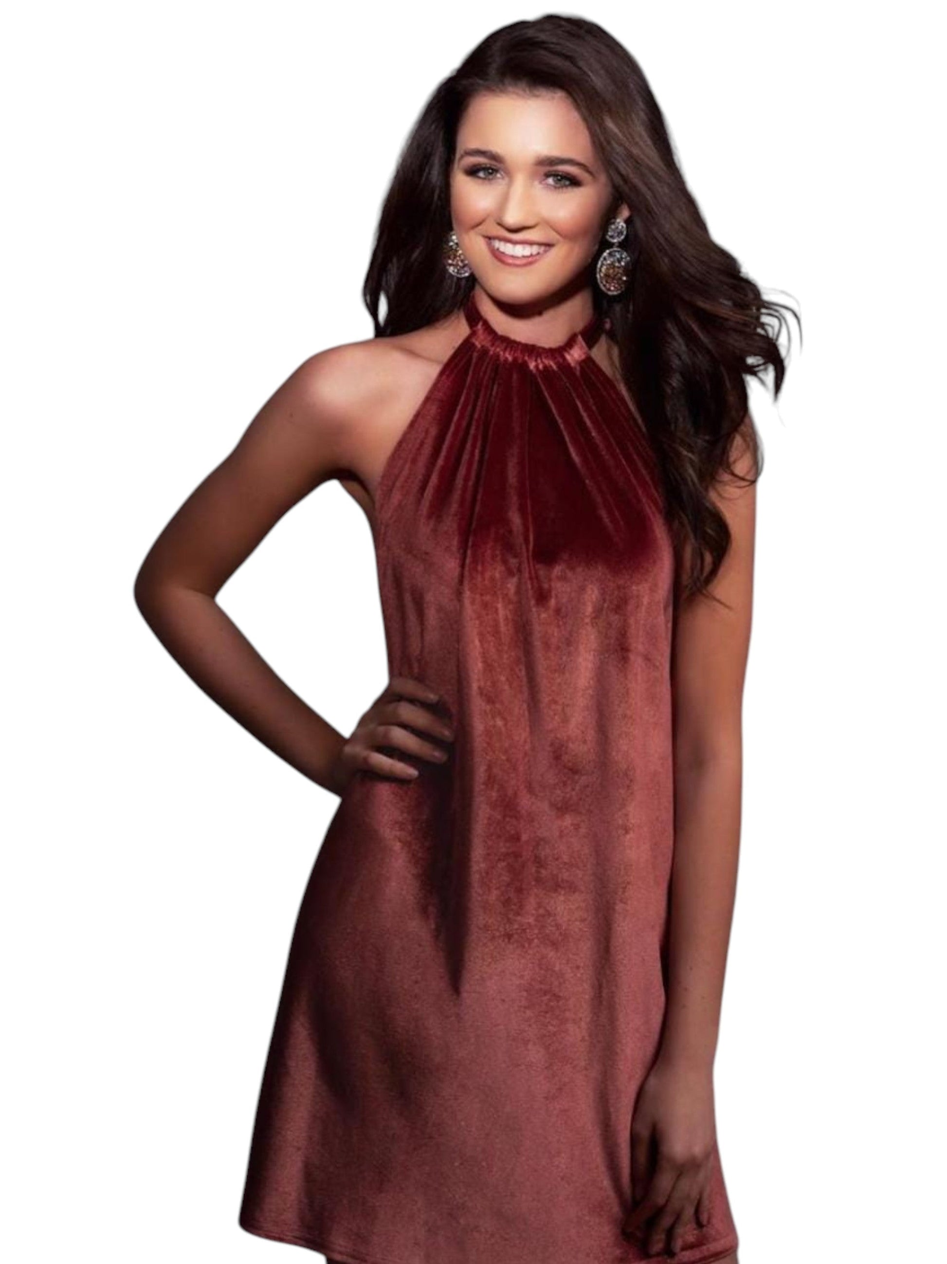 Women's Plain Velour Dress,Brown