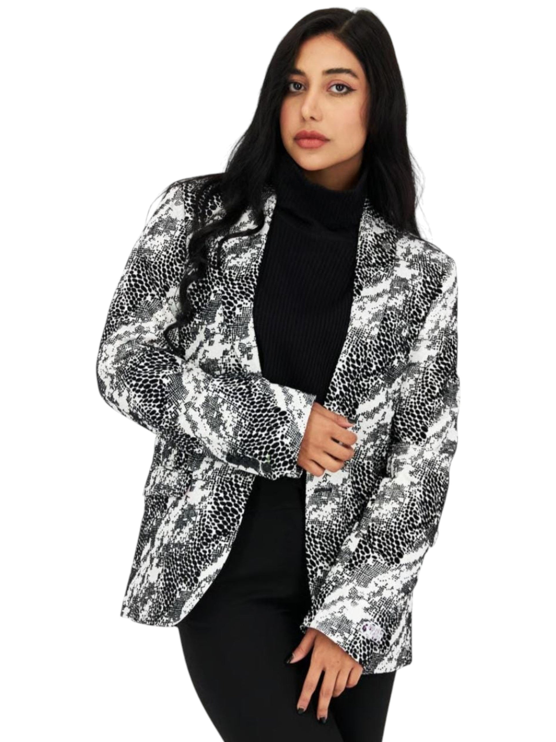 Women's Snak Skine Printed Blazer,Black/White
