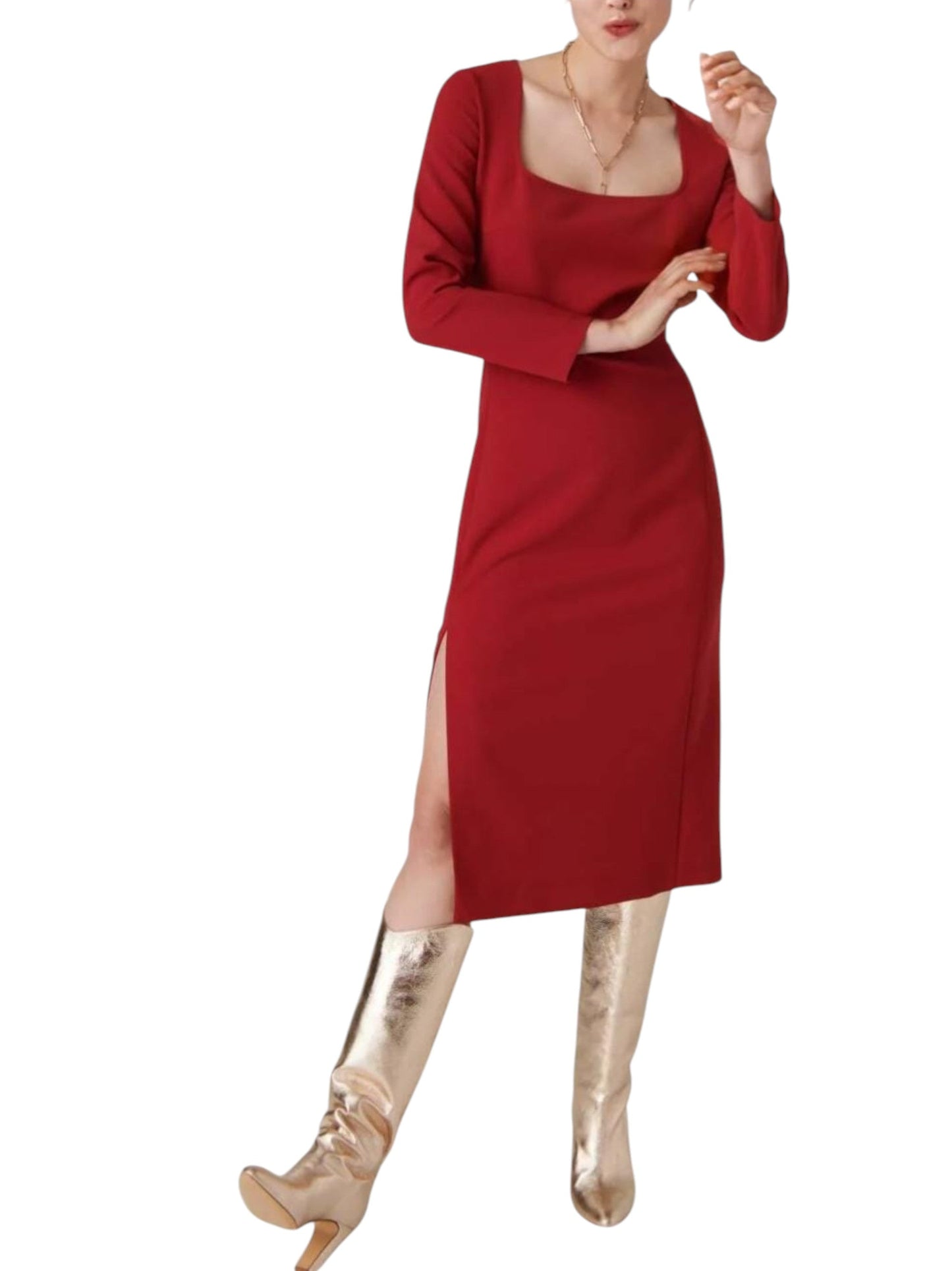 Women's Plain Dress,Red