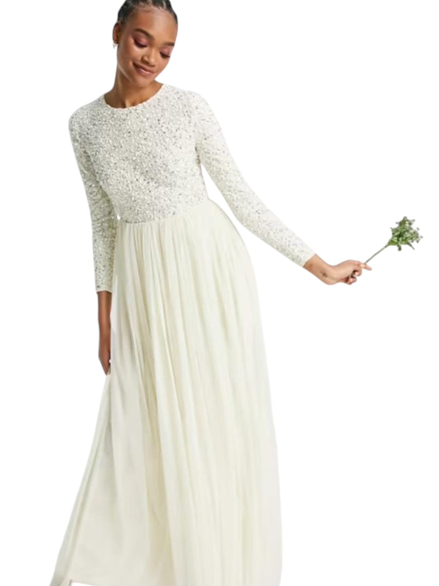 Women's Sequined Ruffled Dress,Off White
