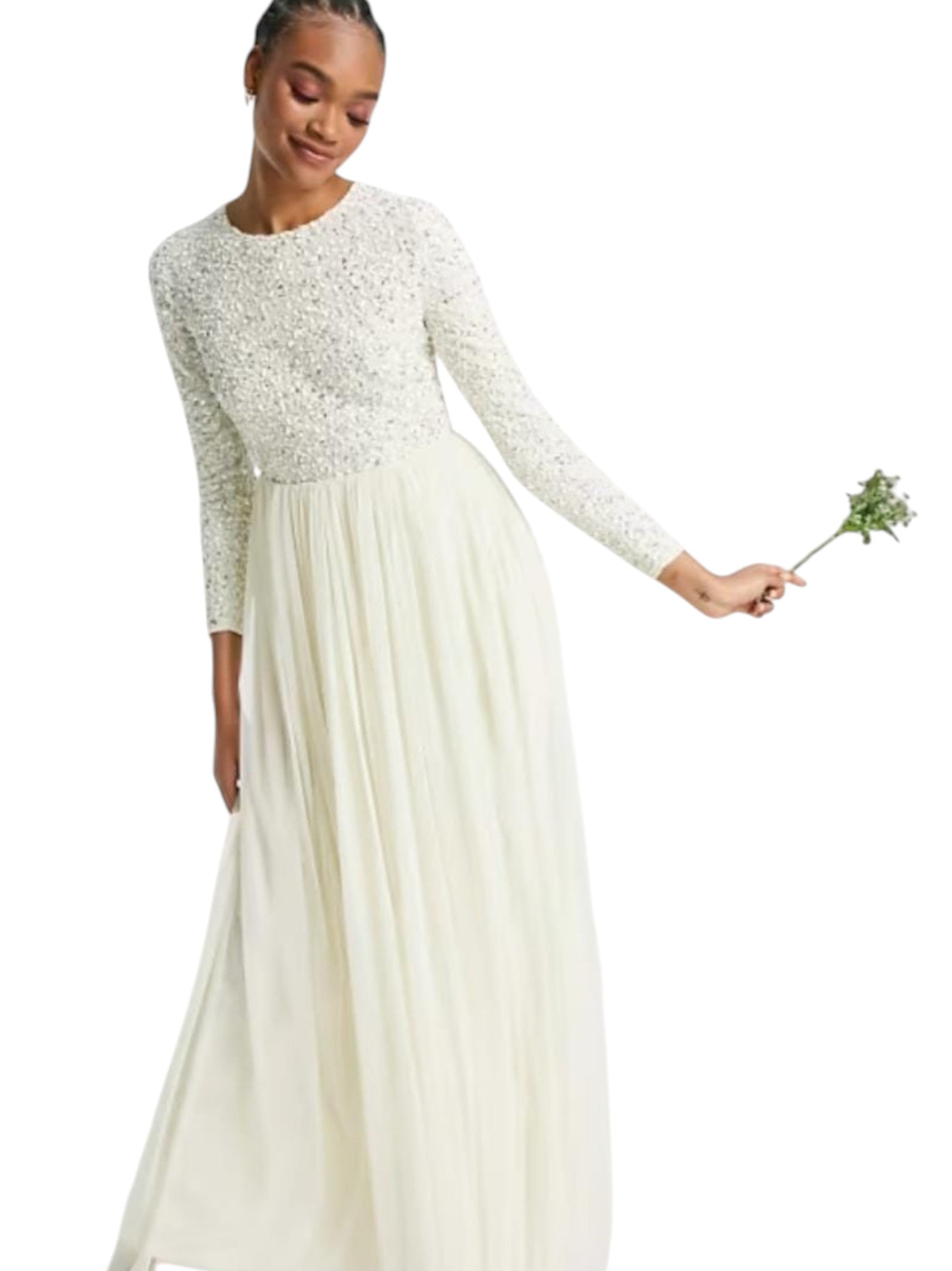Women's Sequined Ruffled Dress,Off White