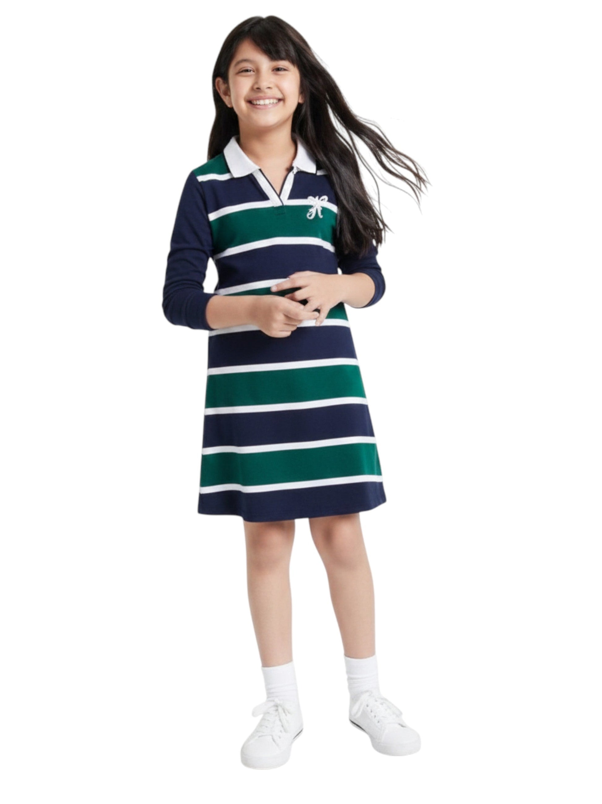 Kids Girl's Striped Dress,Navy
