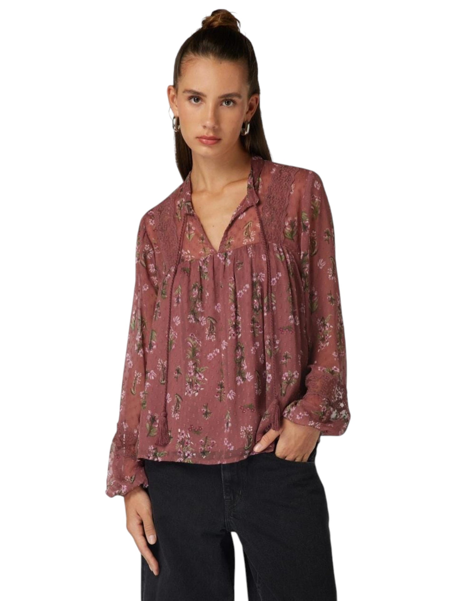 Women's Floral Printed Top,Dark Pink