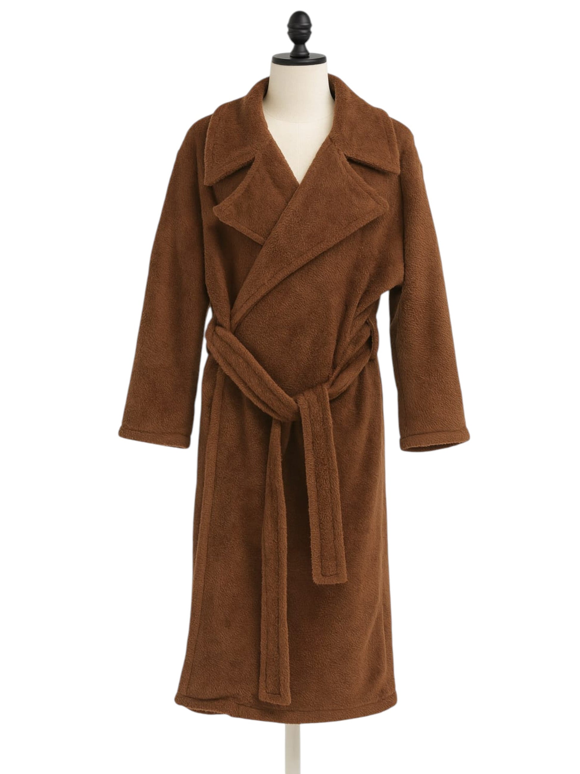 Women's Plain Faux Fur Robe&Belt,Brown