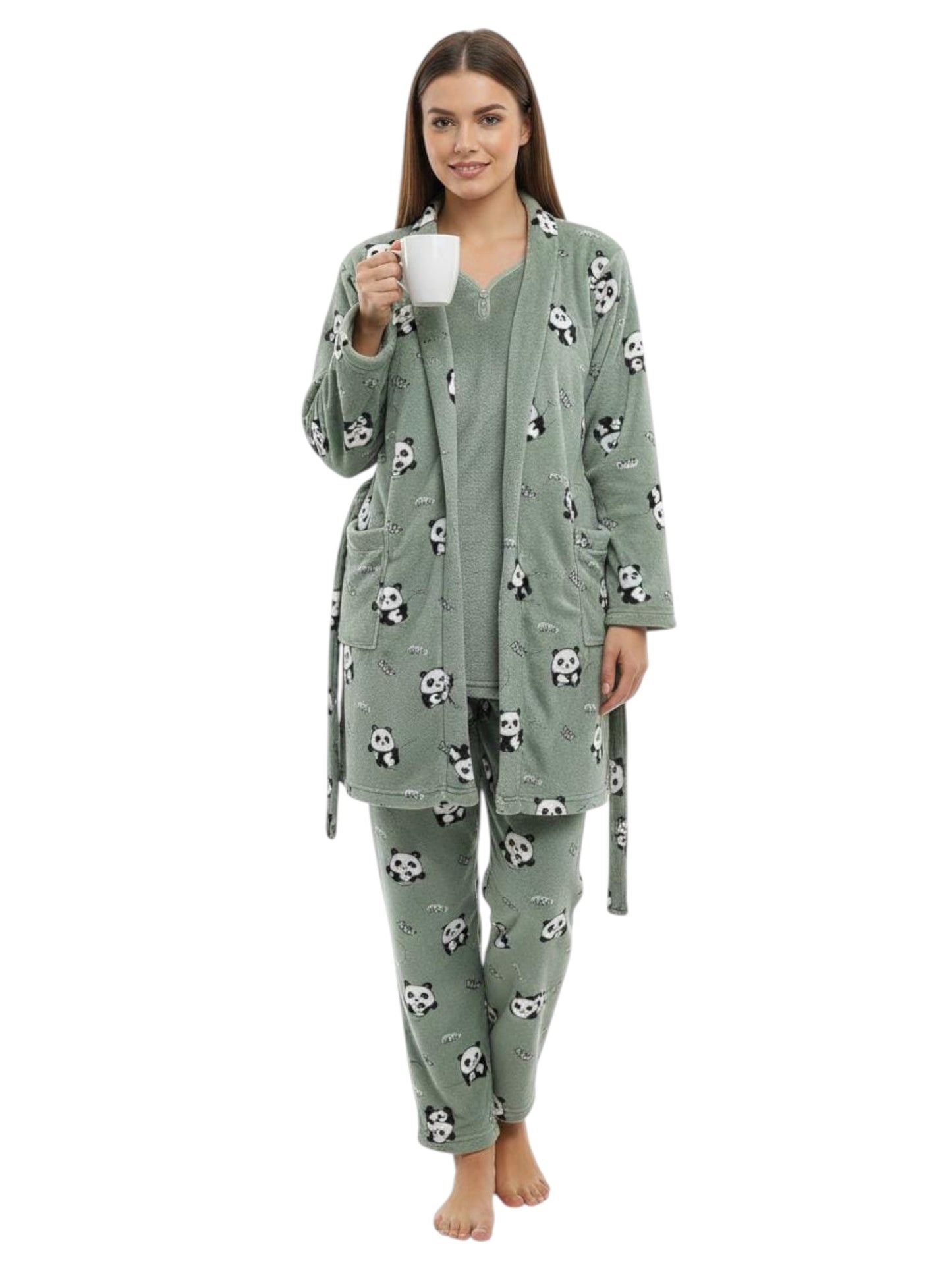 Women's Faux Fur Sleepwear Set,Green