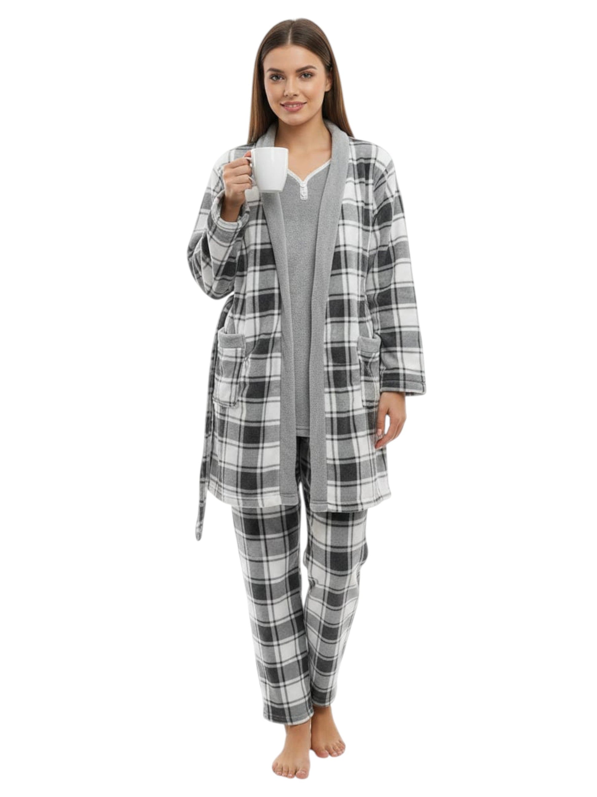 Women's Plaid Sleepwear Set,Grey