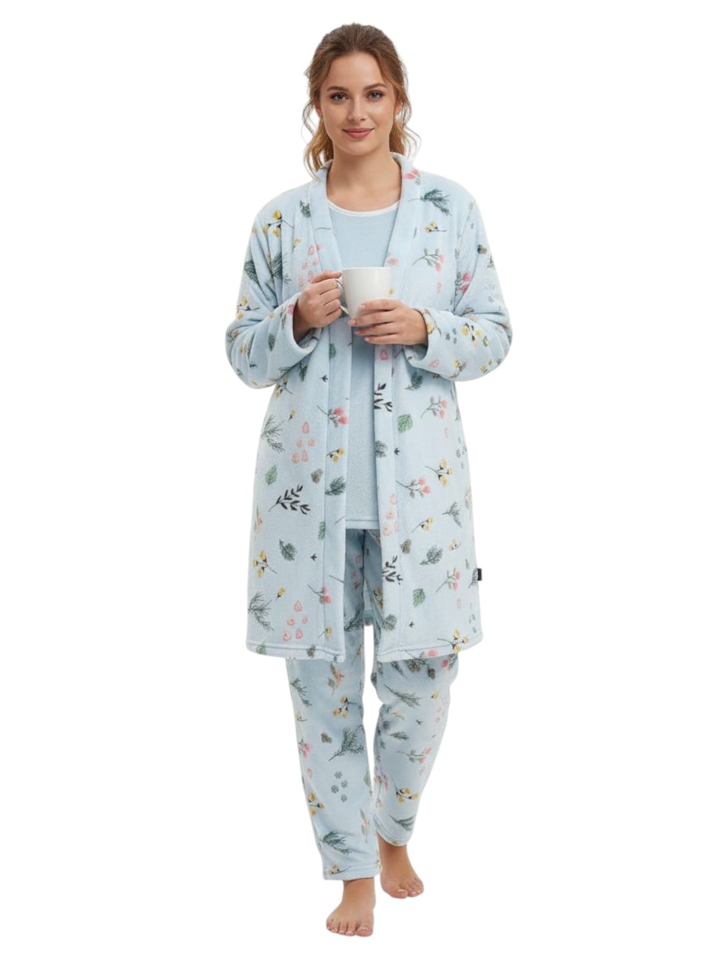 Women's Faux Fur Sleepwear Set,Blue