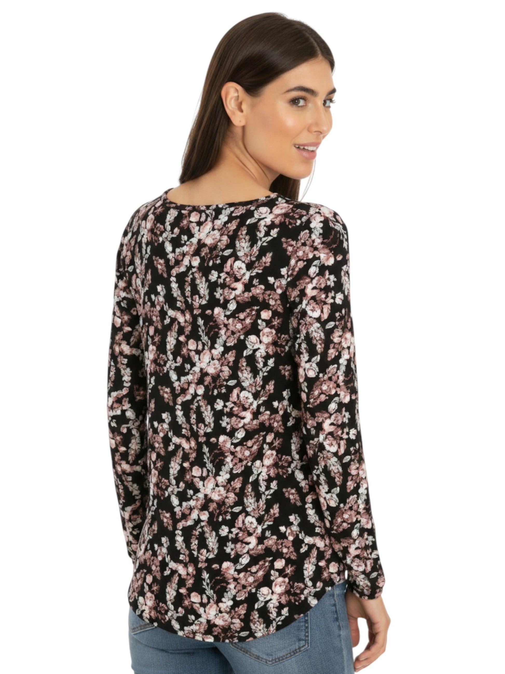 Women's Floral Printed Mesh Top,Black
