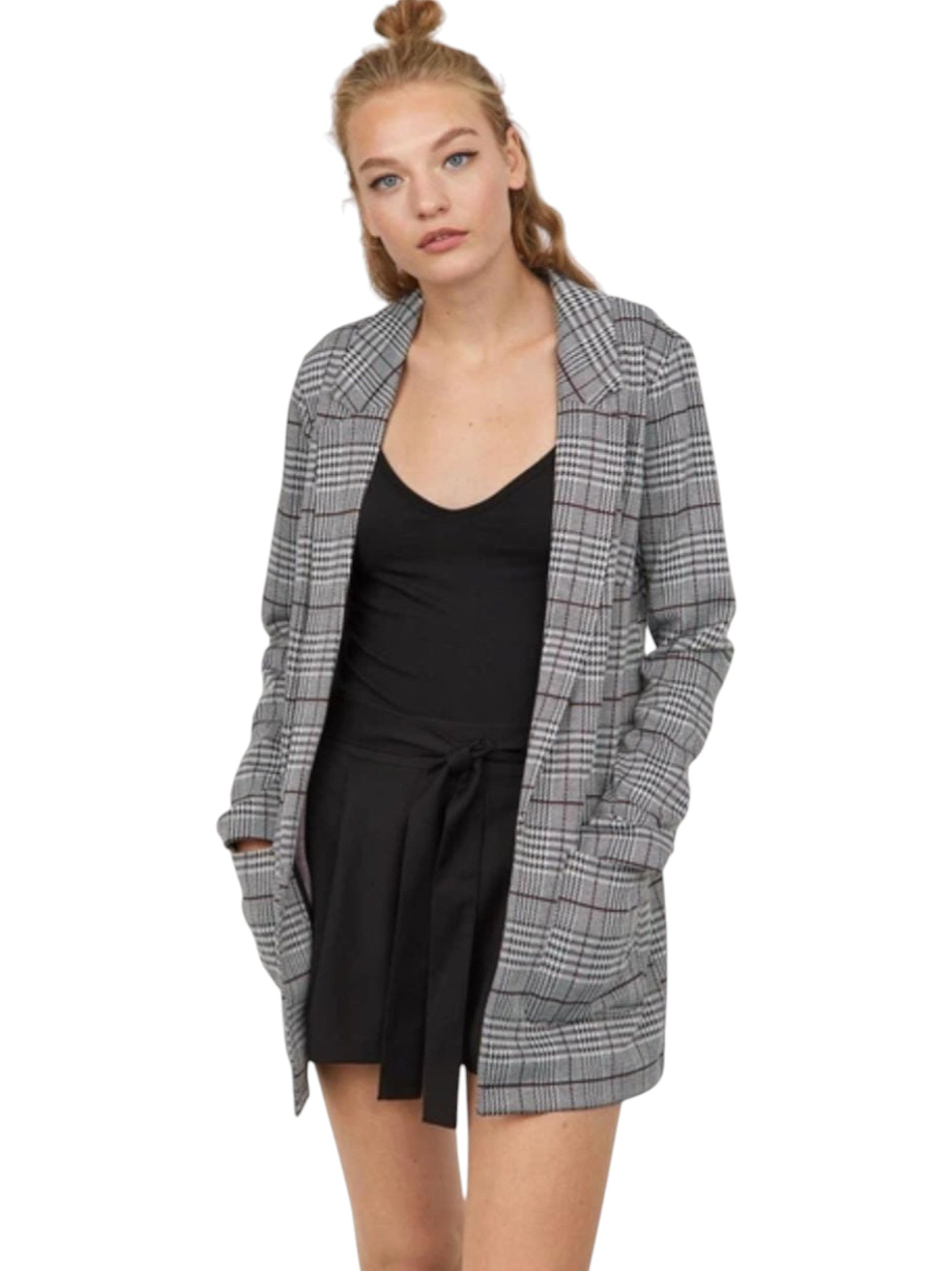 Women's Plaid Blazer,Black/White