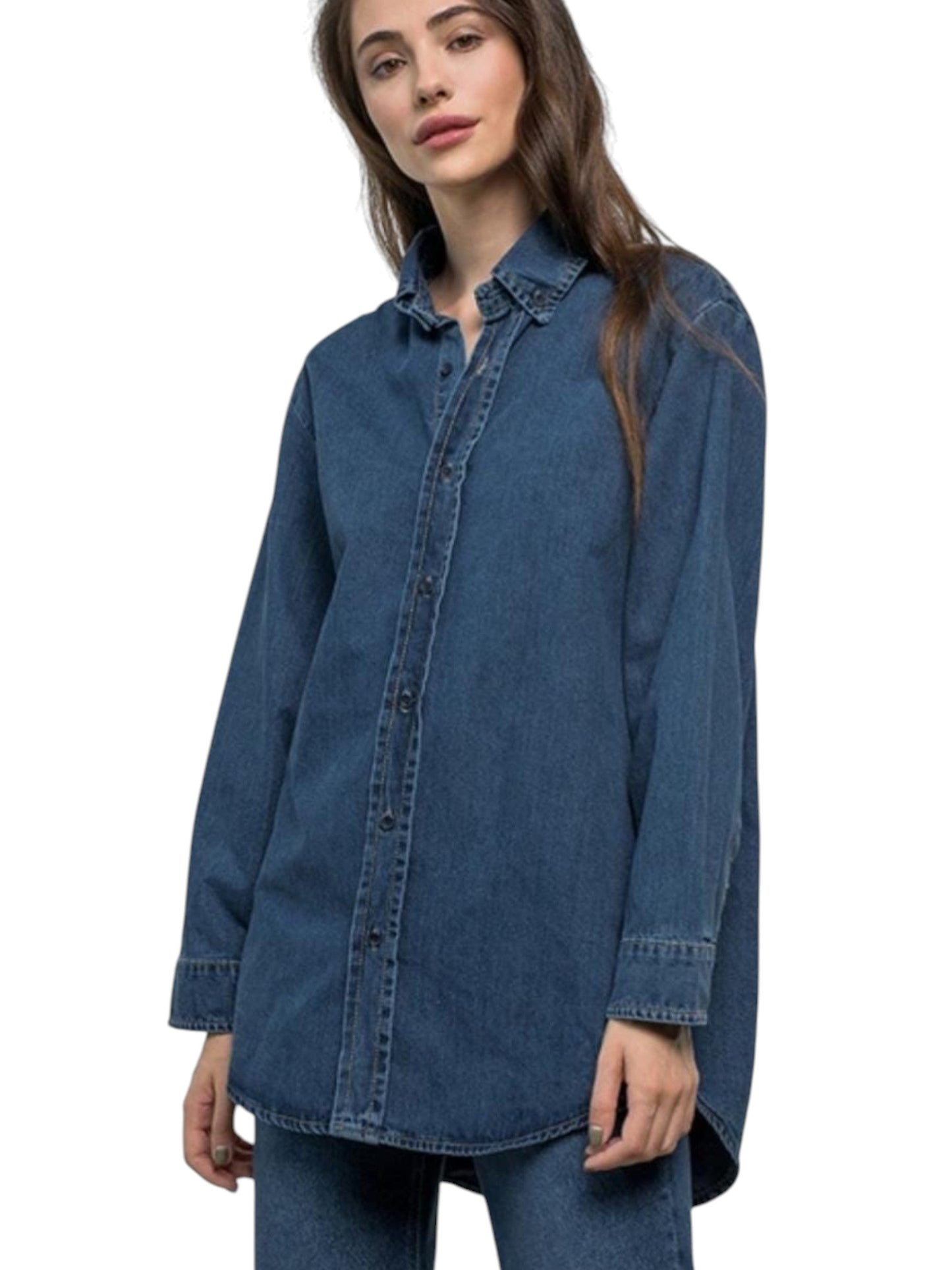 Women's Plain Jeans Chemise,Blue